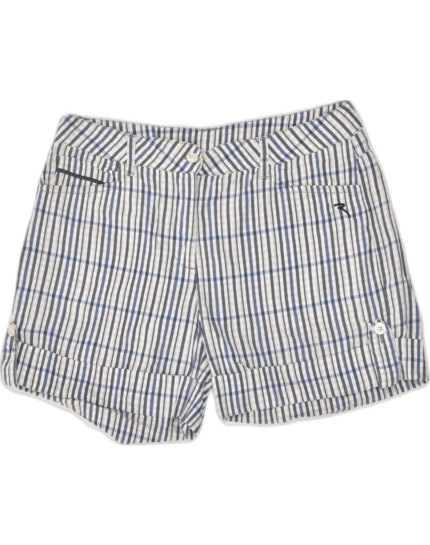 image of CHERVO Womens Casual Shorts IT 46 Large W32  Blue Check Cotton