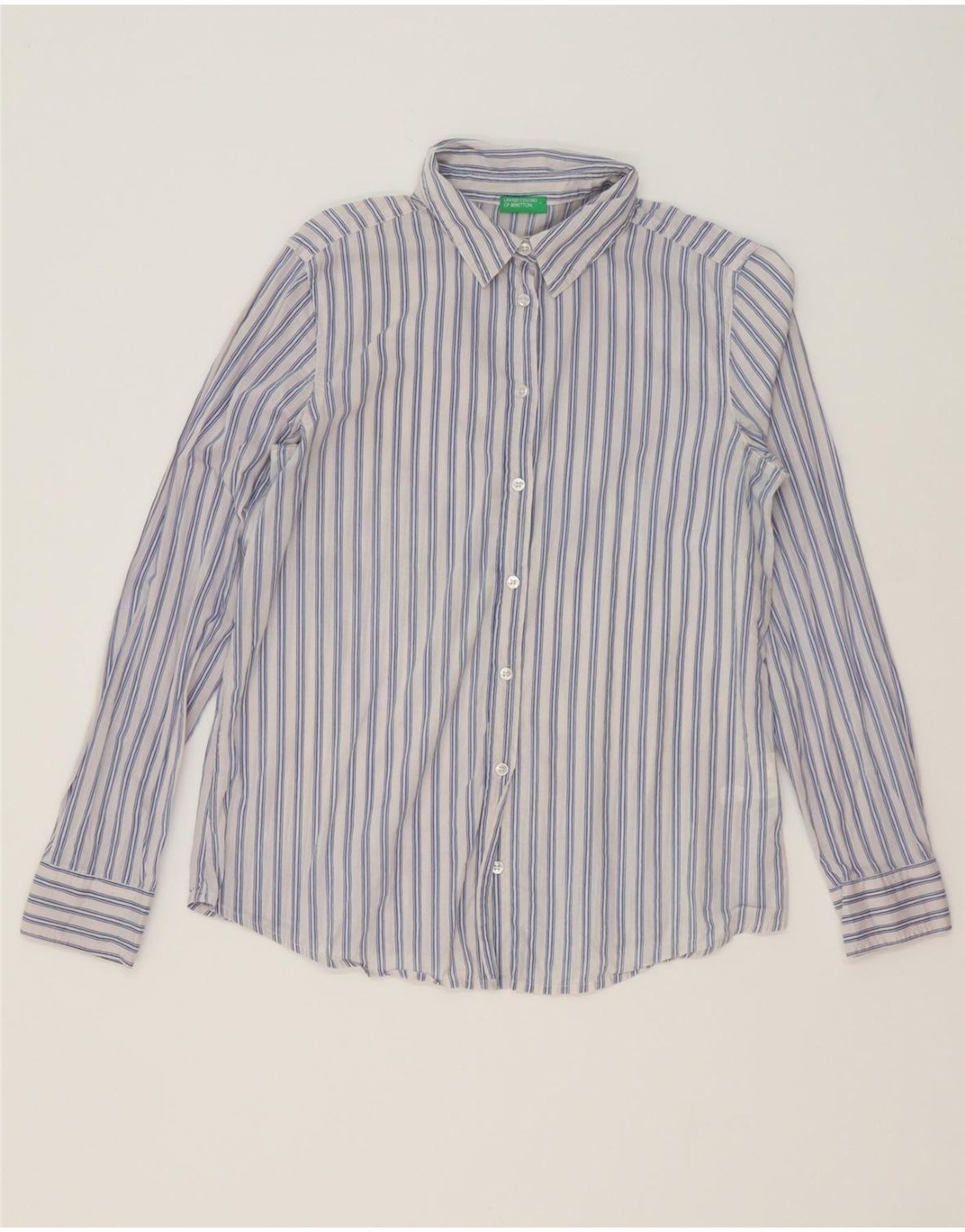 image of BENETTON Womens Shirt UK 10 Small Blue Striped Cotton