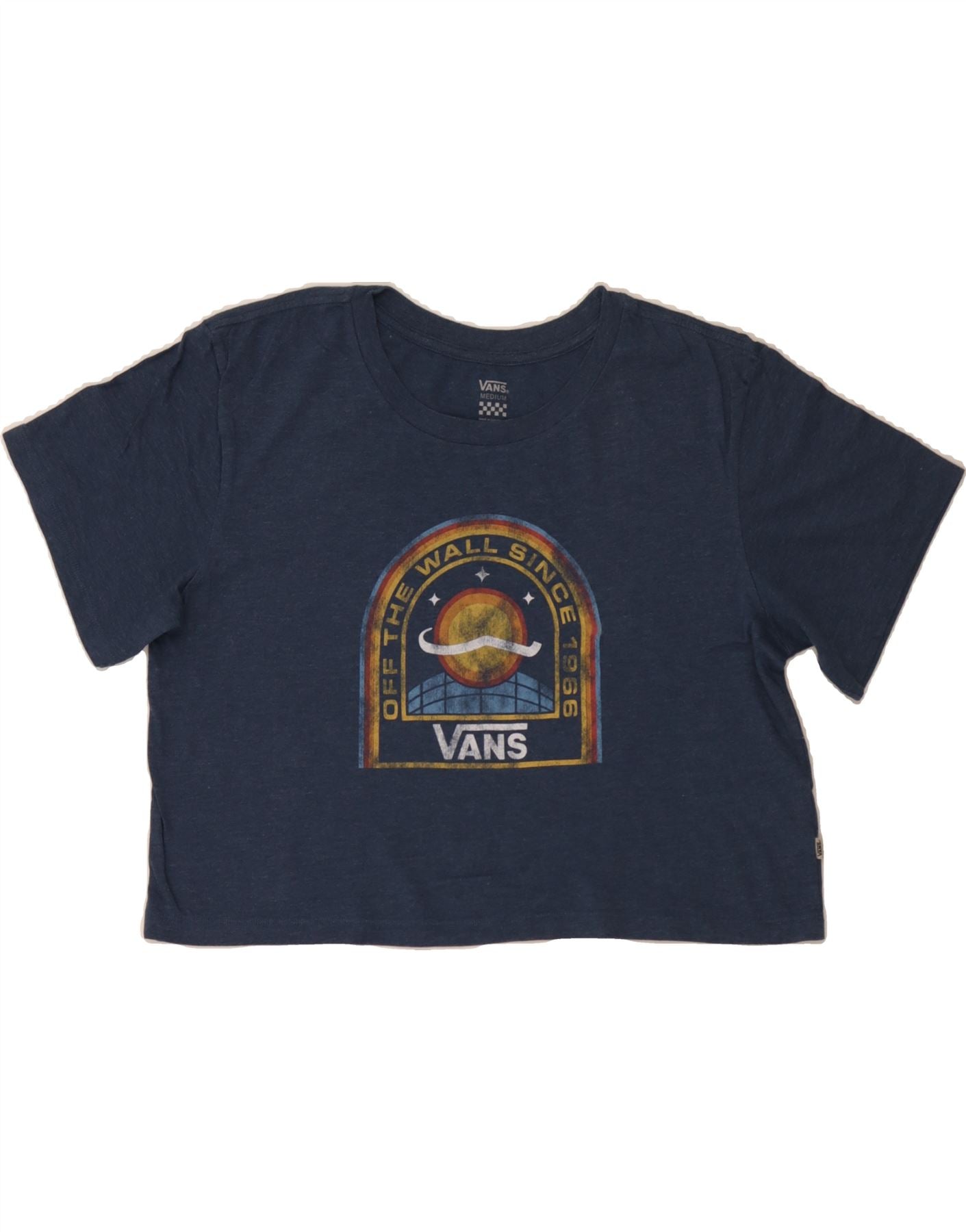 image of VANS Womens Crop Oversized Graphic T-Shirt Top UK 14 Medium Navy Blue