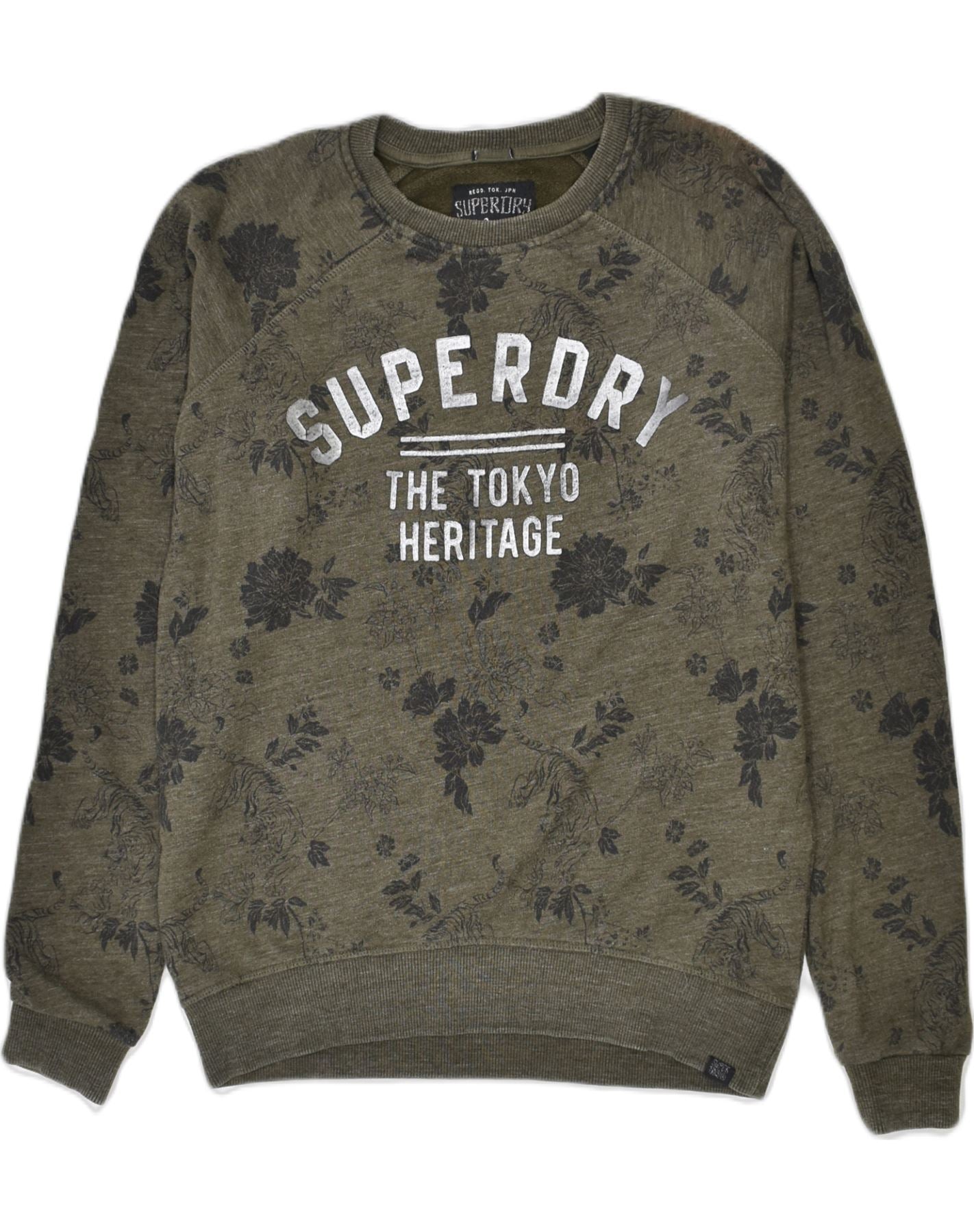 image of SUPERDRY Mens Graphic Sweatshirt Jumper Small Khaki Floral Cotton