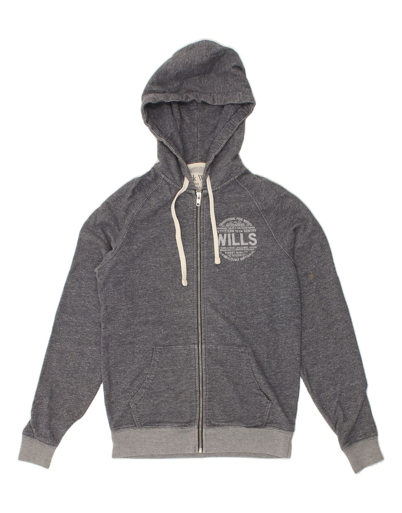 image of JACK WILLS Mens Graphic Zip Hoodie Sweater XS Grey Flecked Cotton