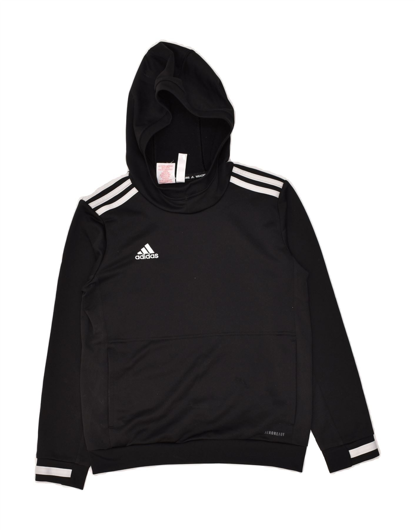 ADIDAS Boys Aeroready Graphic Hoodie Jumper 11-12 Years Black Polyester