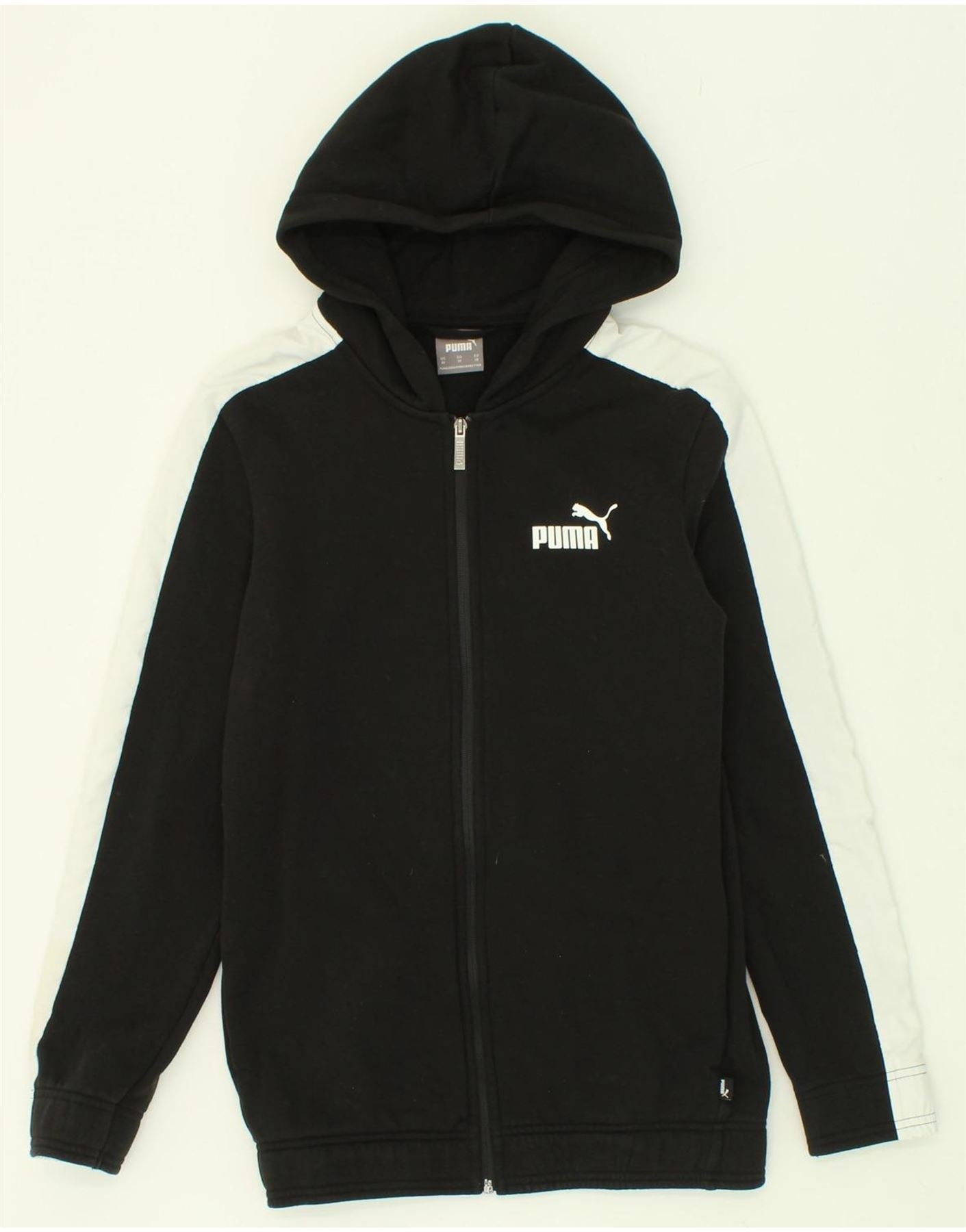 image of PUMA Womens Graphic Zip Hoodie Sweater UK 6 XS Black Colourblock Cotton