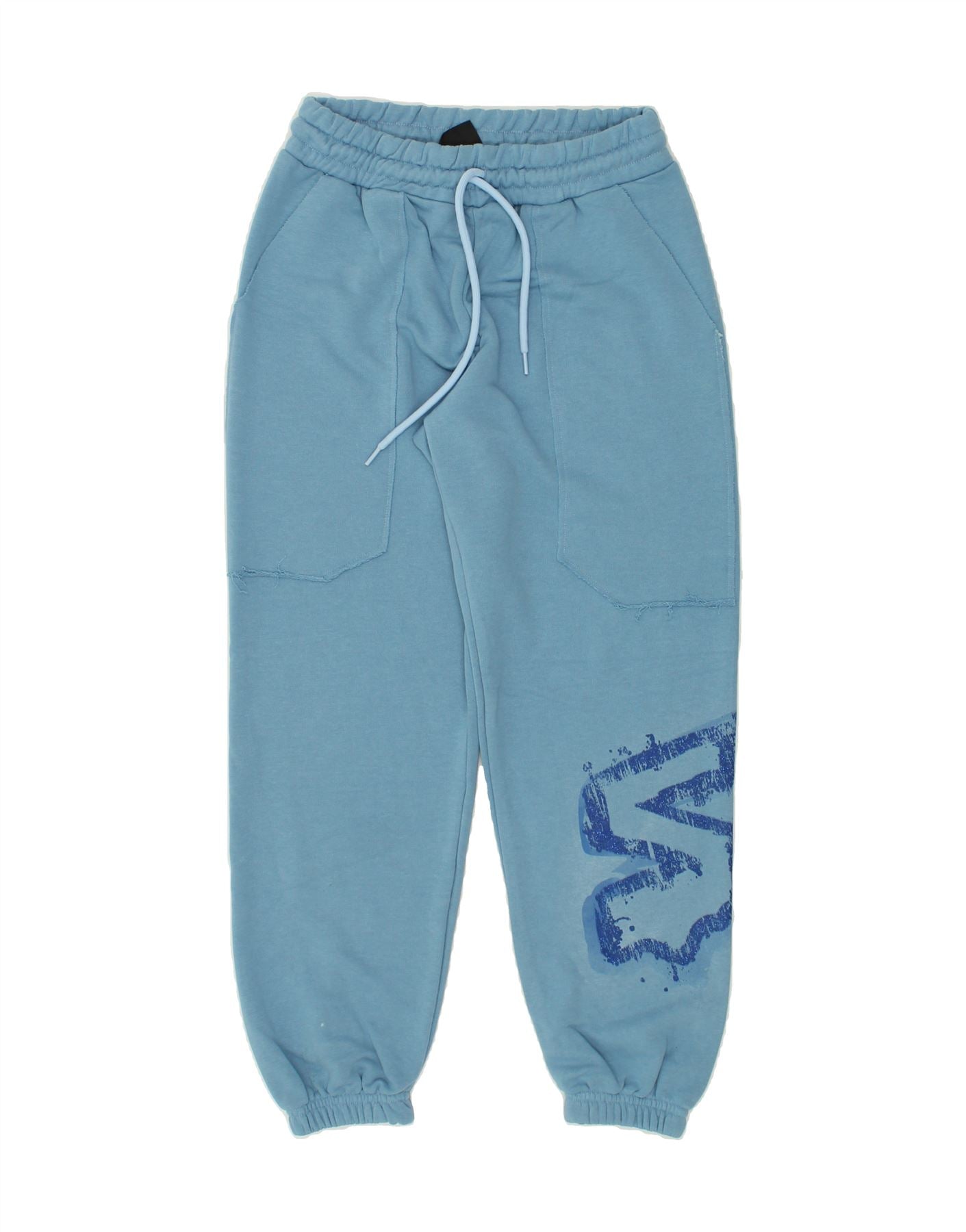 image of CONVERSE Mens Graphic Tracksuit Trousers Joggers Small Blue Cotton