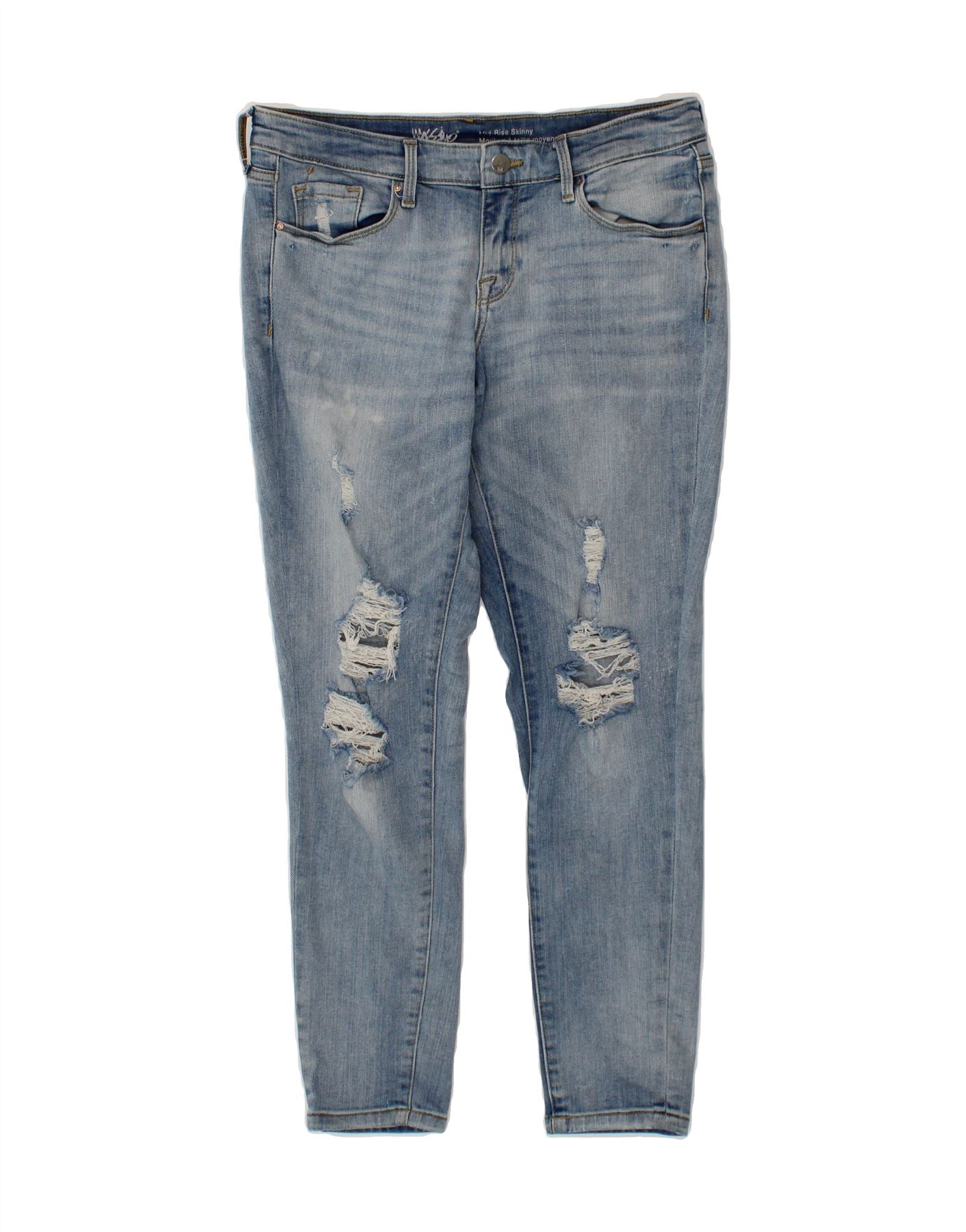 image of MOSSIMO Womens Distressed Mid Rise Skinny Jeans US 4 Small W27 L26 Blue