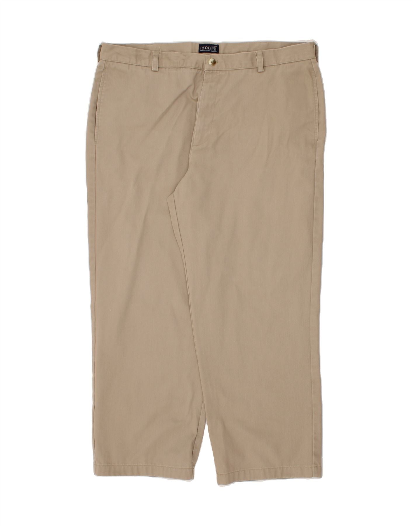 image of IZOD Mens Straight Chino Trousers W40 L30 Beige Cotton