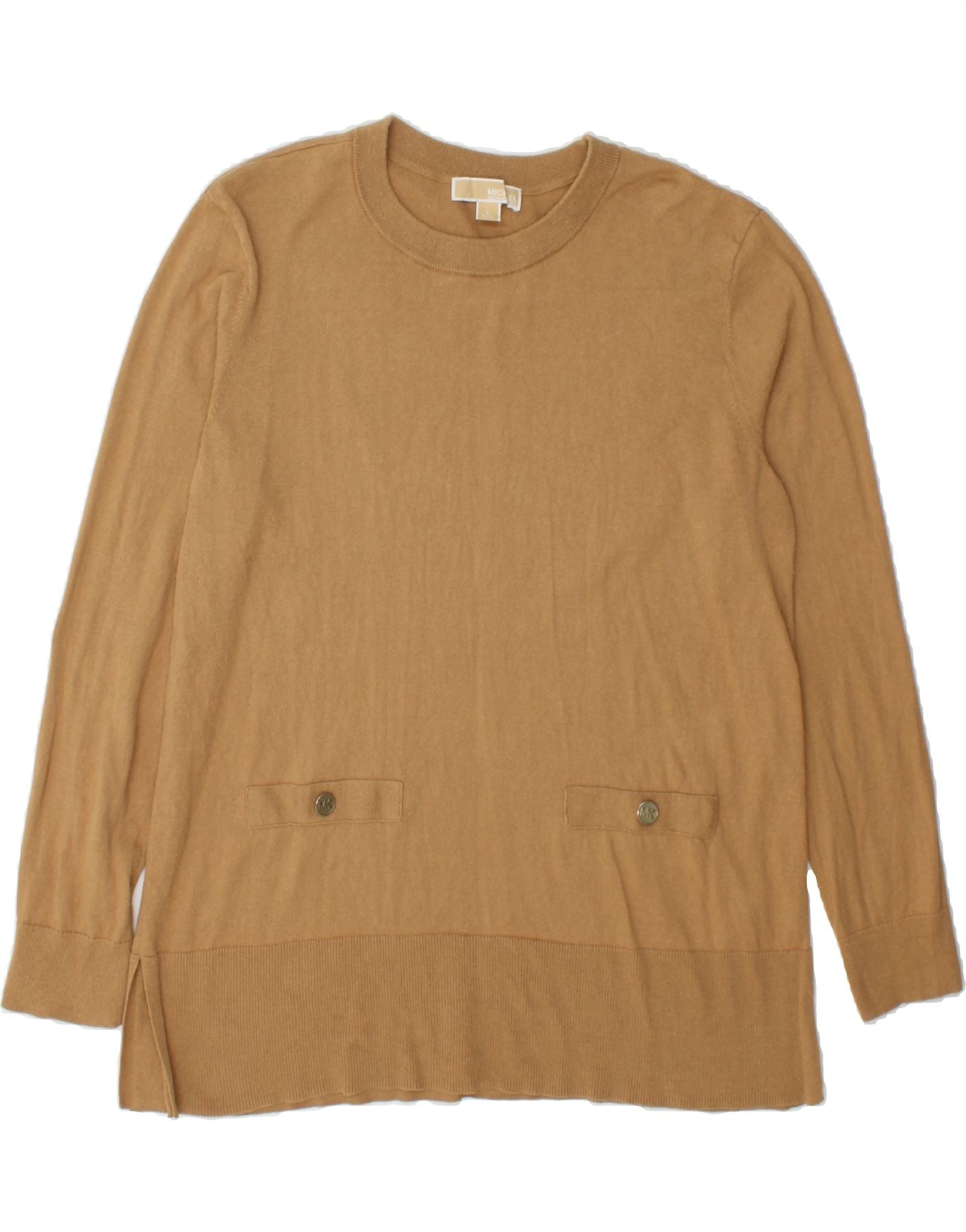 image of MICHAEL KORS Womens Boat Neck Jumper Sweater UK 16 Large Beige Cotton