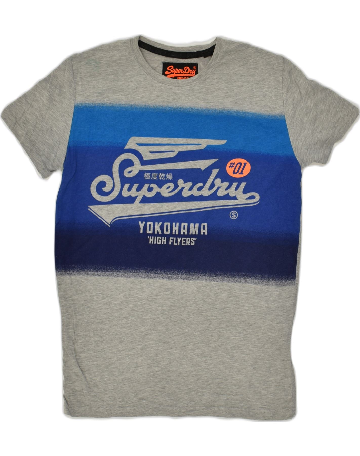 image of SUPERDRY Mens Graphic T-Shirt Top Small Grey Colourblock Cotton