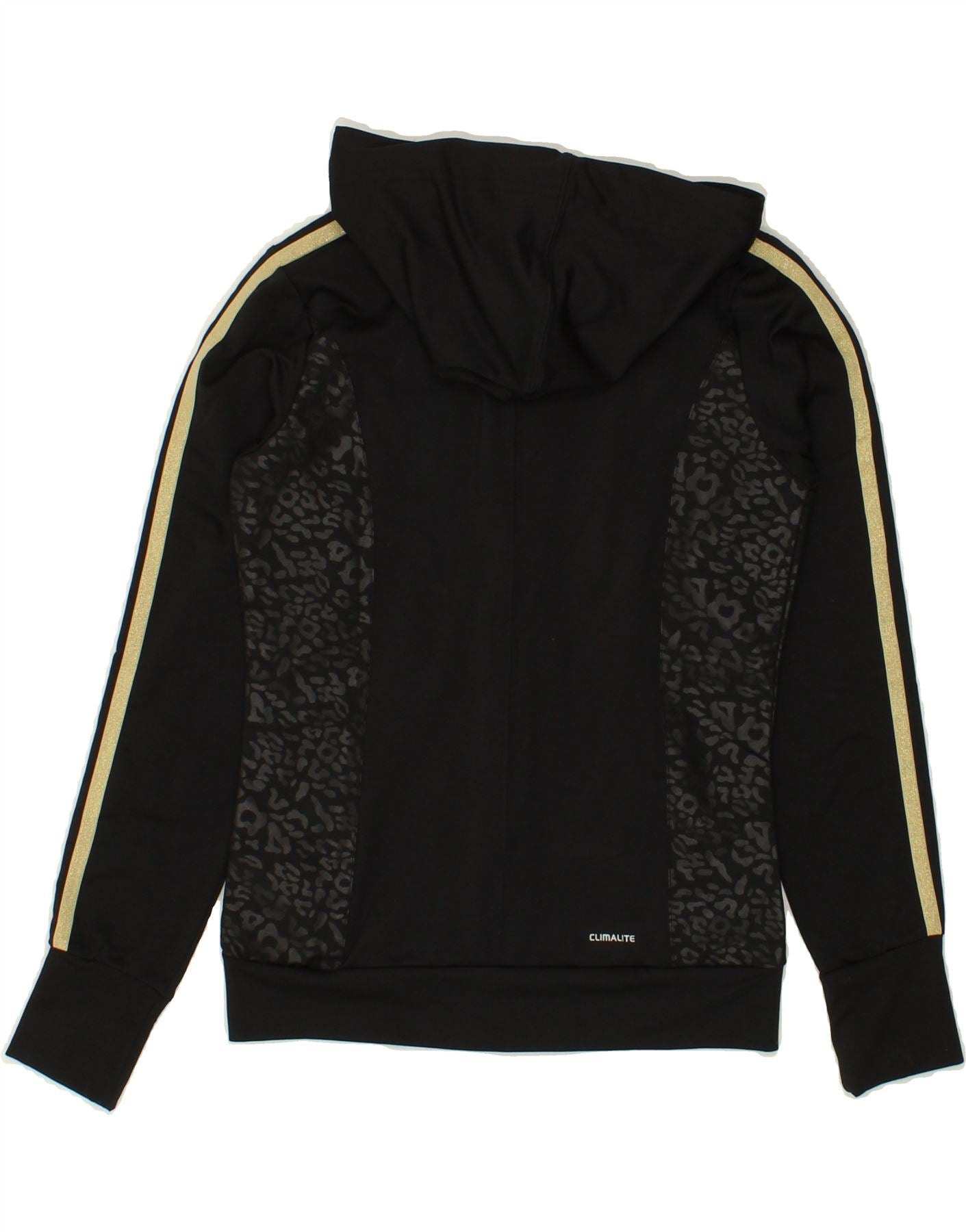 image of ADIDAS Womens Climalite Zip Hoodie Sweater UK 6 XS Black Animal Print