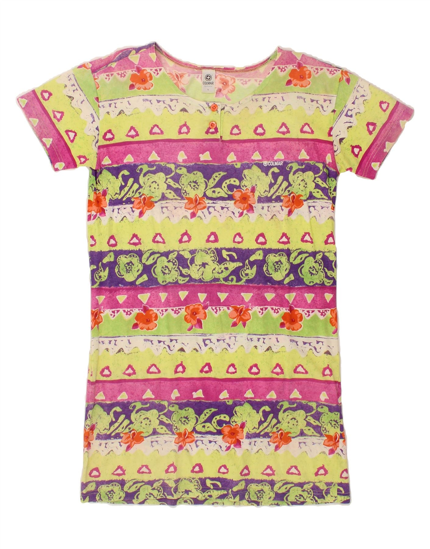 Image of COLMAR Womens T-Shirt Dress UK 14 Large Multicoloured Floral Cotton