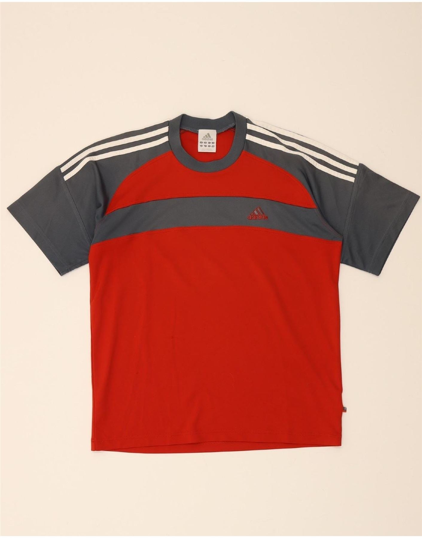image of ADIDAS Mens T-Shirt Top UK 40 /42 Medium Red Colourblock Polyester
