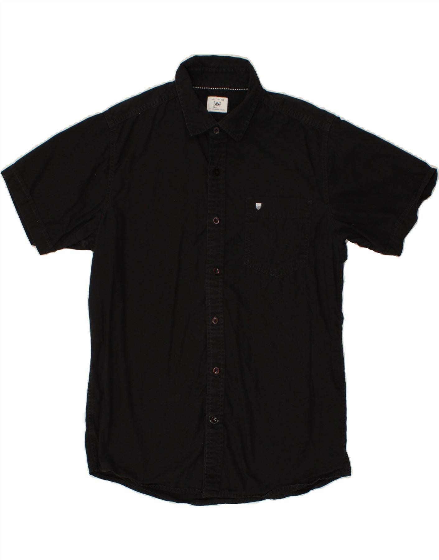 Image of LEE Mens Short Sleeve Shirt Large Black Cotton