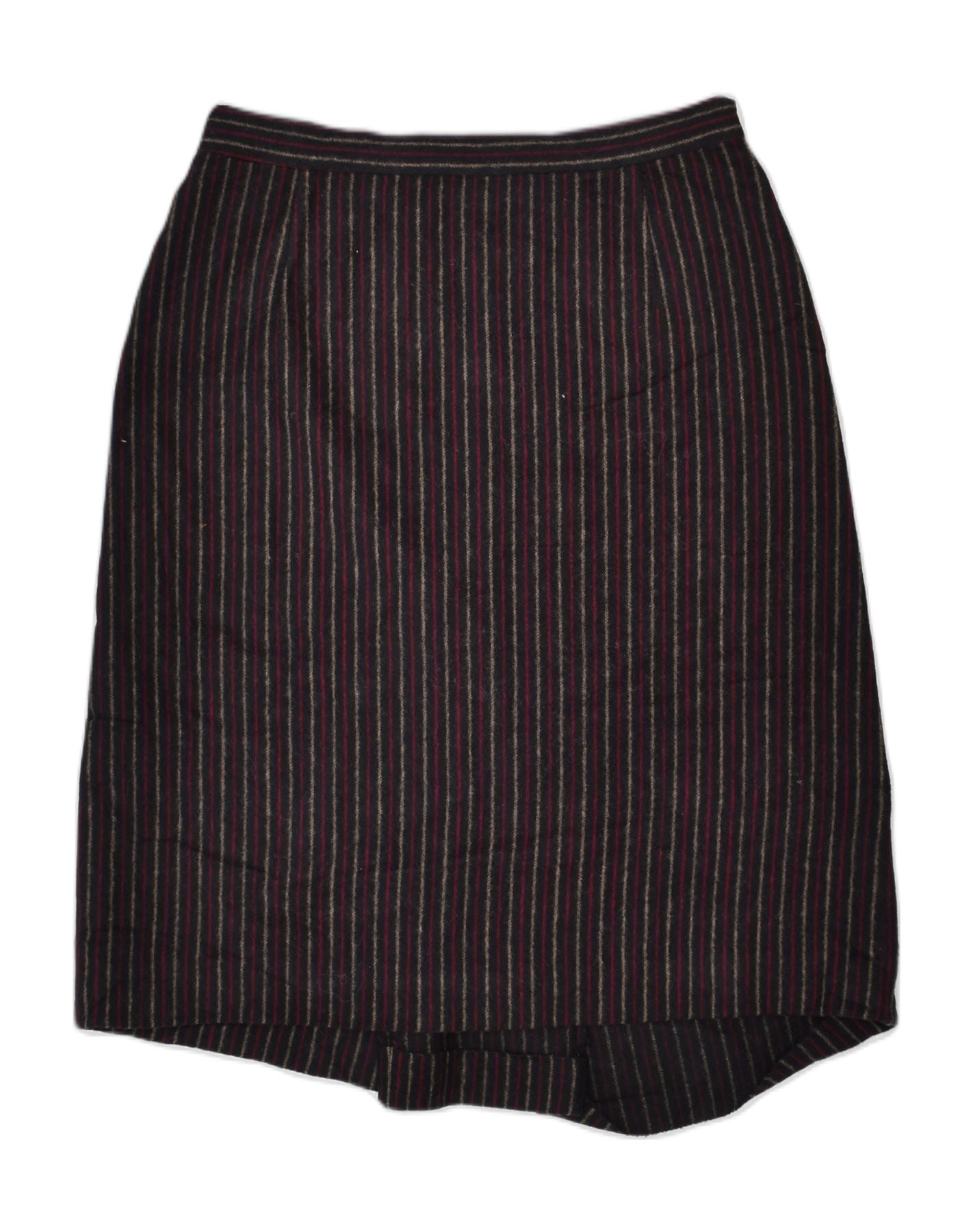 Image of VINTAGE Womens Asymmetrical Skirt W28 Medium Black Pinstripe Wool