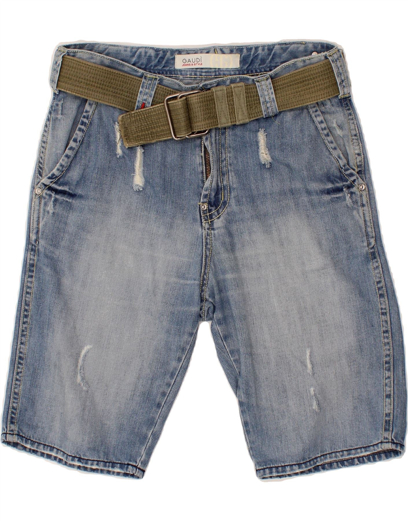 image of GAUDI Mens Distressed Denim Shorts IT 48 Medium W36 Blue Cotton