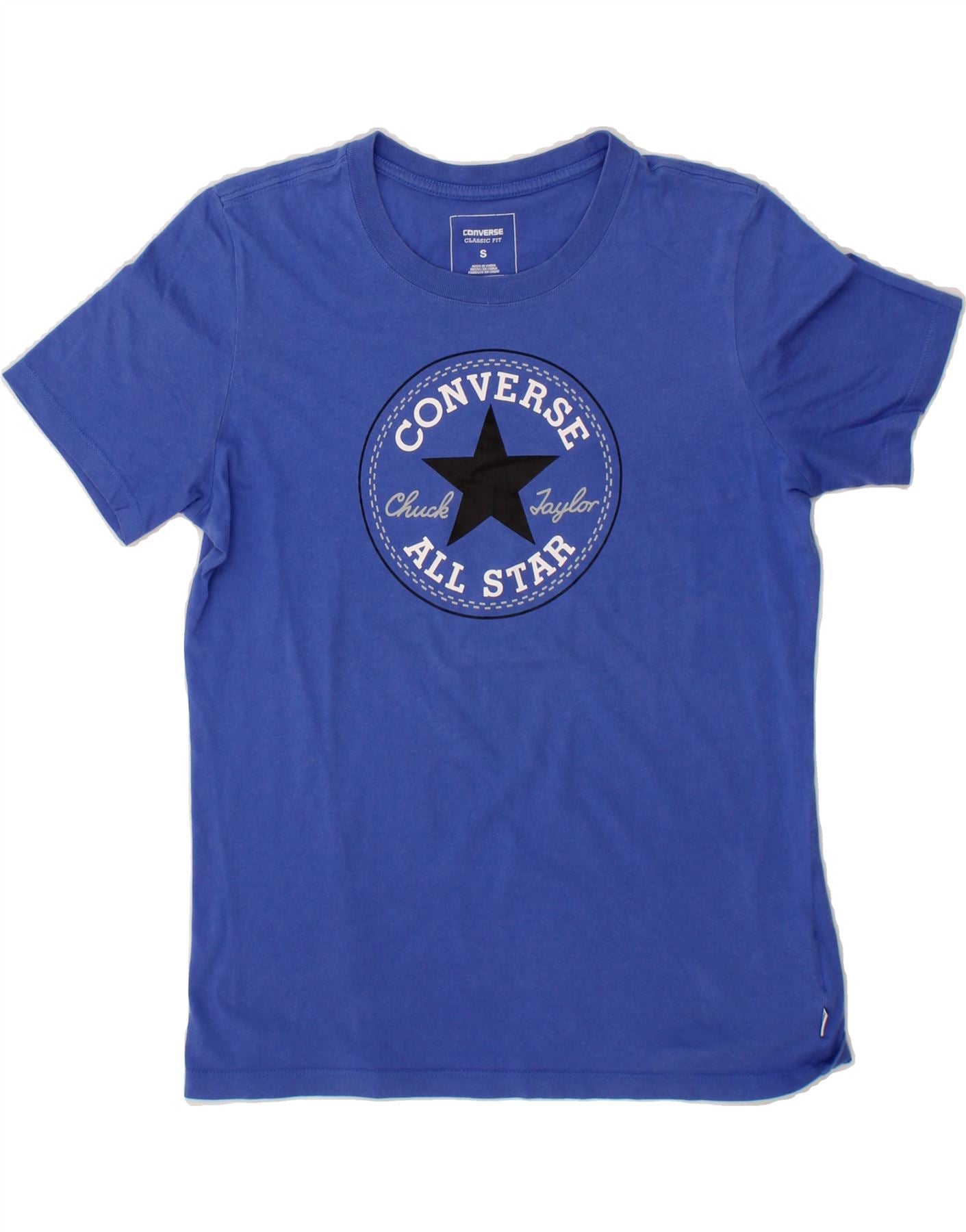 image of CONVERSE Mens Classic Fit Graphic T-Shirt Top Small Blue Cotton