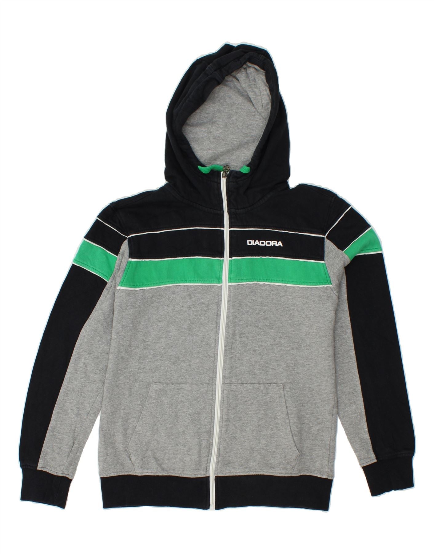 Image of DIADORA Womens Graphic Zip Hoodie Sweater UK 10 Small Grey Colourblock