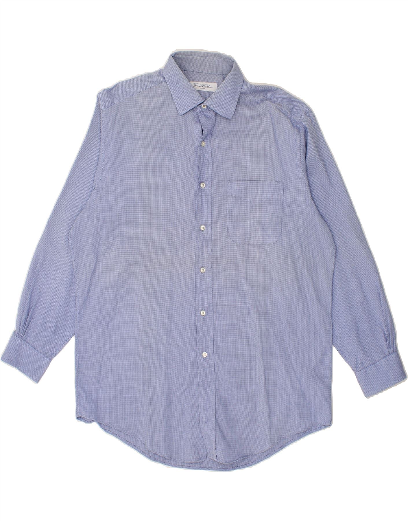 image of BROOKS BROTHERS Mens Shirt Size 16 Large Blue Check Cotton