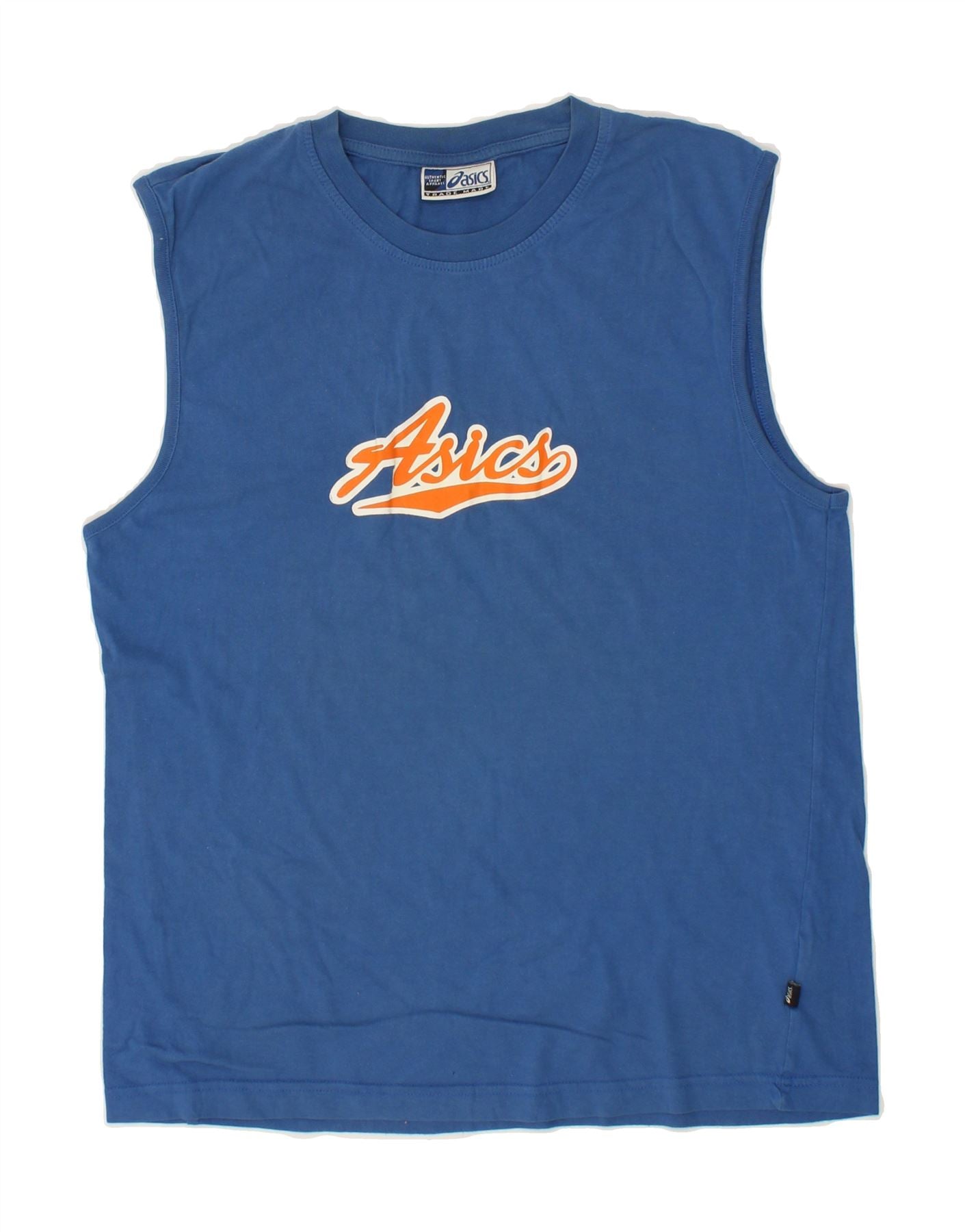 image of ASICS Womens Graphic Vest Top UK 14 Large Blue Cotton