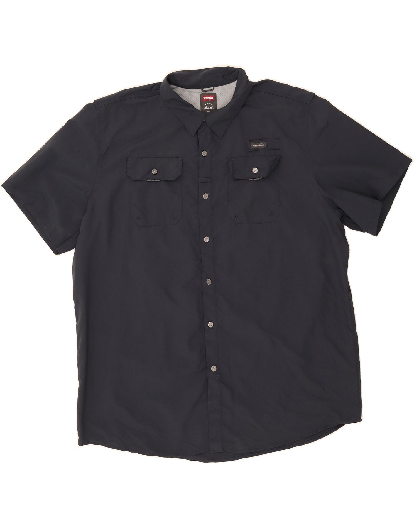 image of WRANGLER Mens Regular Fit Short Sleeve Shirt 2XL Navy Blue Nylon