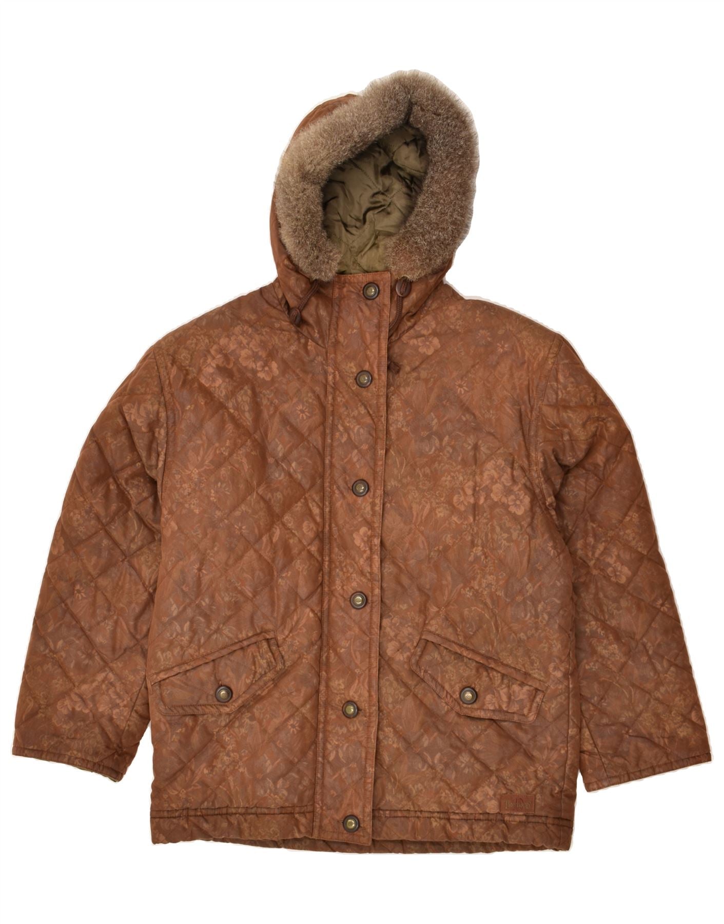 image of VINTAGE Womens Hooded Padded Jacket IT 44 Medium Brown