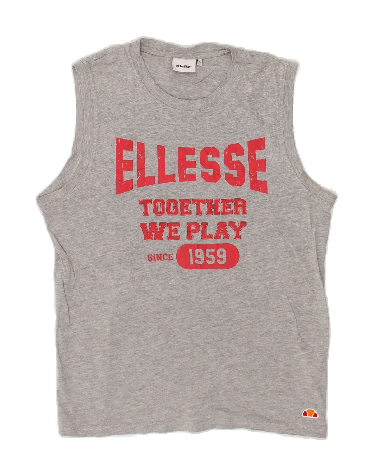 image of ELLESSE Mens Slim Graphic Vest Top Large Grey Cotton