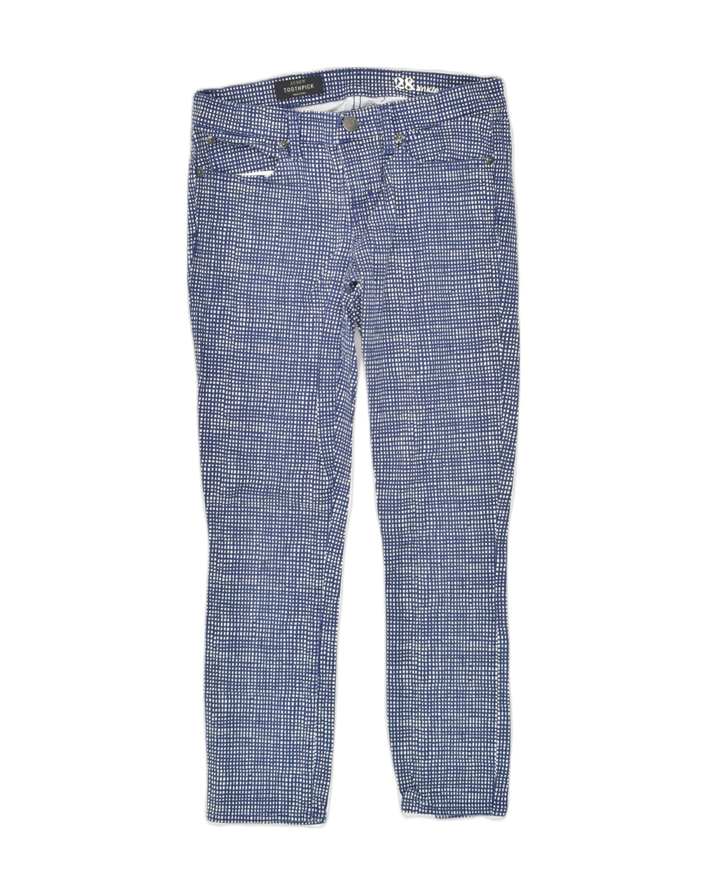 image of J. CREW Womens Toothpick Slim Casual Trousers W28 L28 Blue Check Cotton