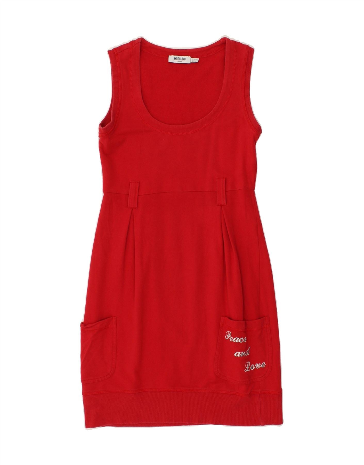 Image of MOSCHINO Womens Sleeveless Sheath Dress UK 8 Small Red Cotton