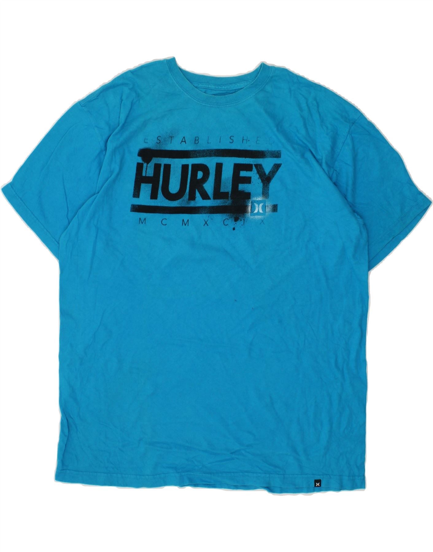 image of HURLEY Mens Classic Fit Graphic T-Shirt Top XL Blue Cotton
