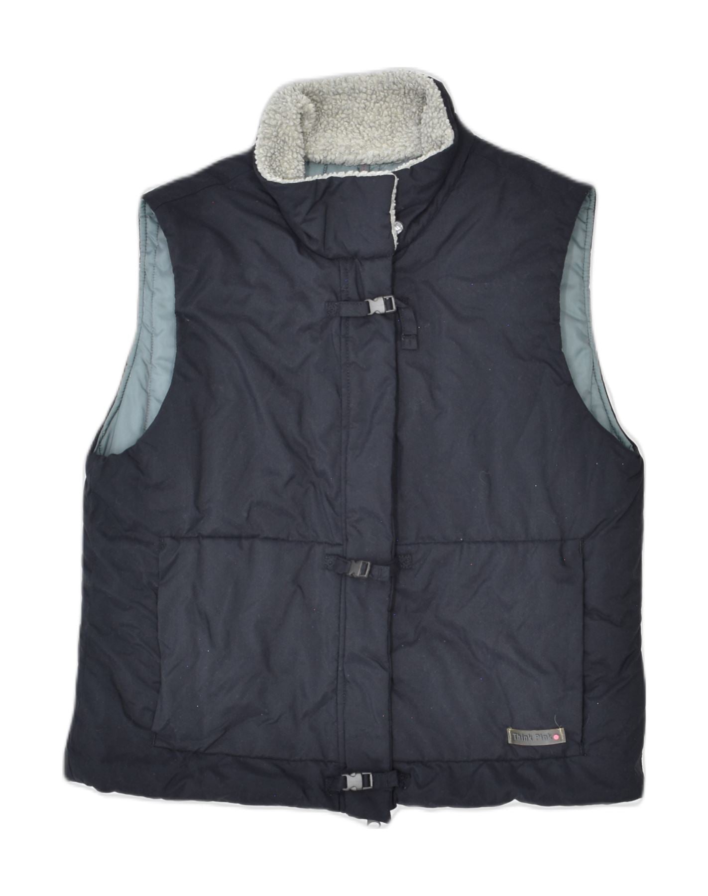 image of THINK PINK Womens Padded Gilet UK 14 Large Navy Blue Polyester