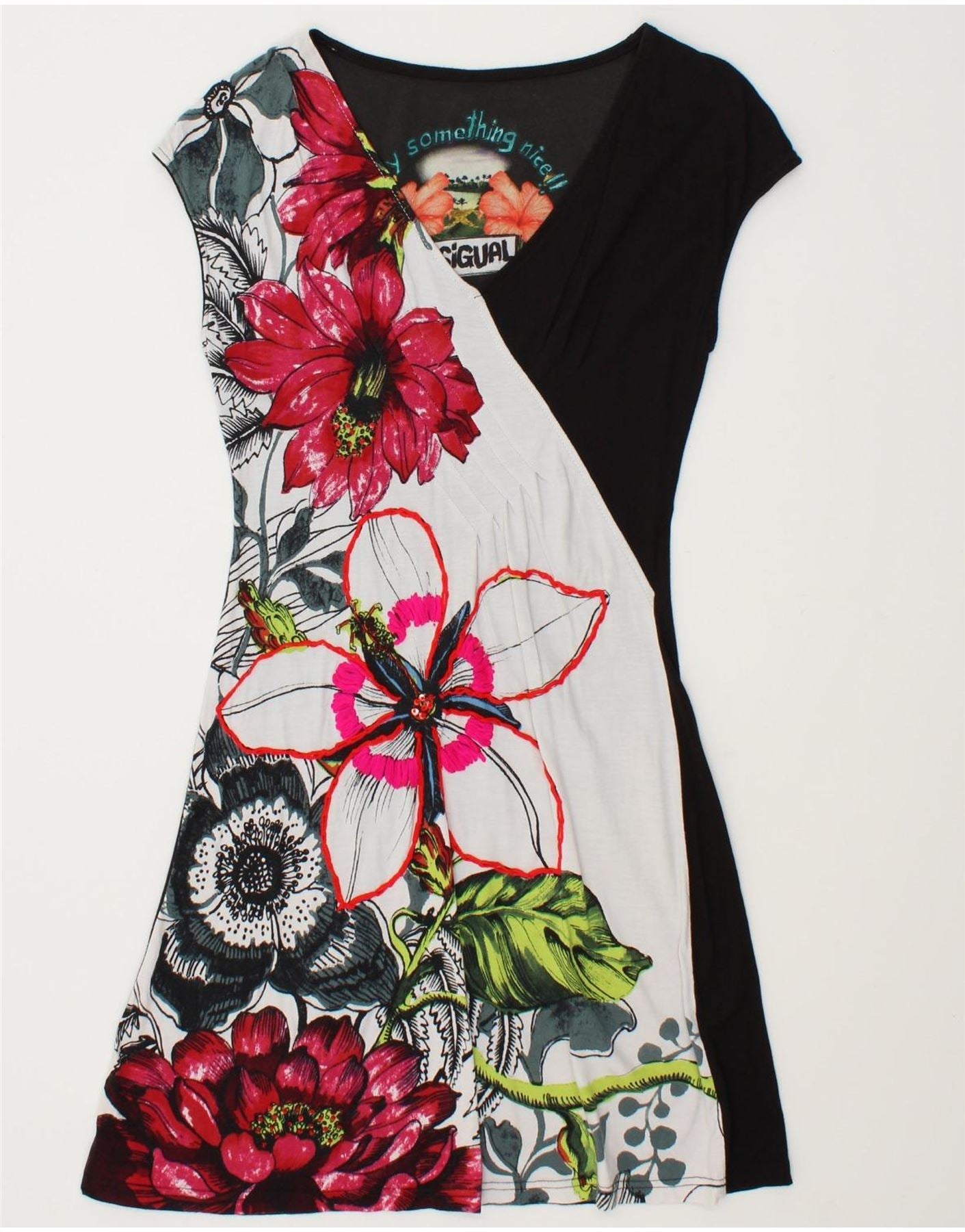 image of DESIGUAL Womens A-Line Dress UK 8 Small Black Floral