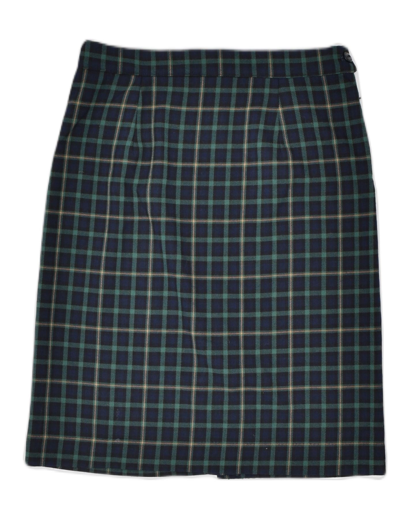 image of VINTAGE Womens Straight Skirt W28 Medium Blue Check Wool