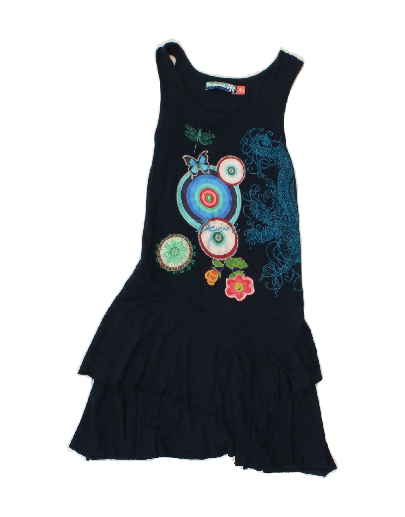 image of DESIGUAL Girls Graphic Drop Waist Dress 3-4 Years Navy Blue Geometric