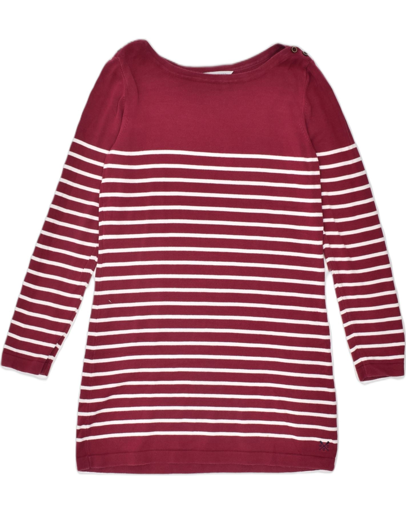 Image of CREW CLOTHING Womens Jumper Dress US 12 Large Burgundy Striped Cotton