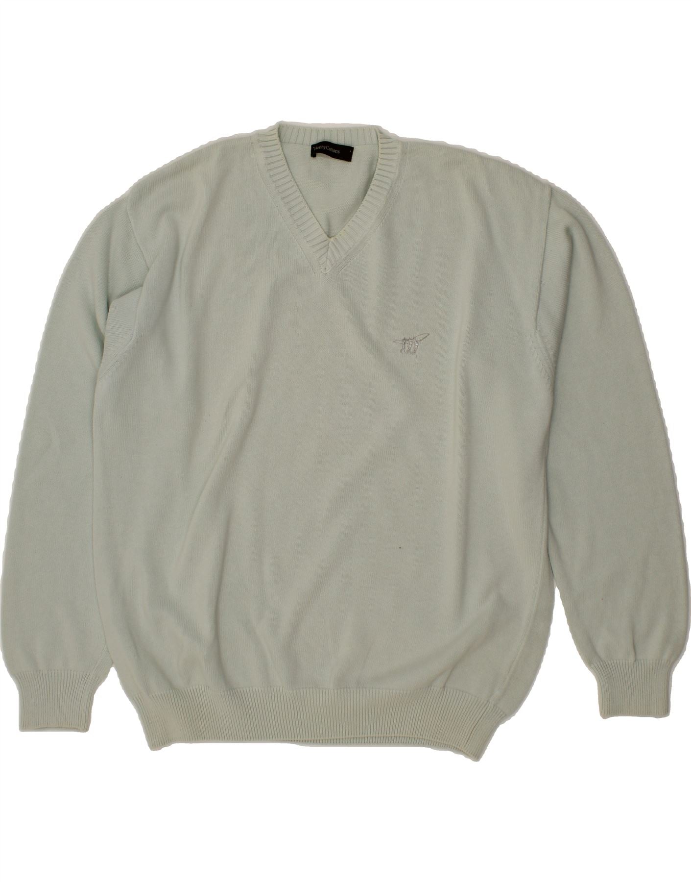 image of HENRY COTTONS Mens V-Neck Jumper Sweater XL Blue Cotton