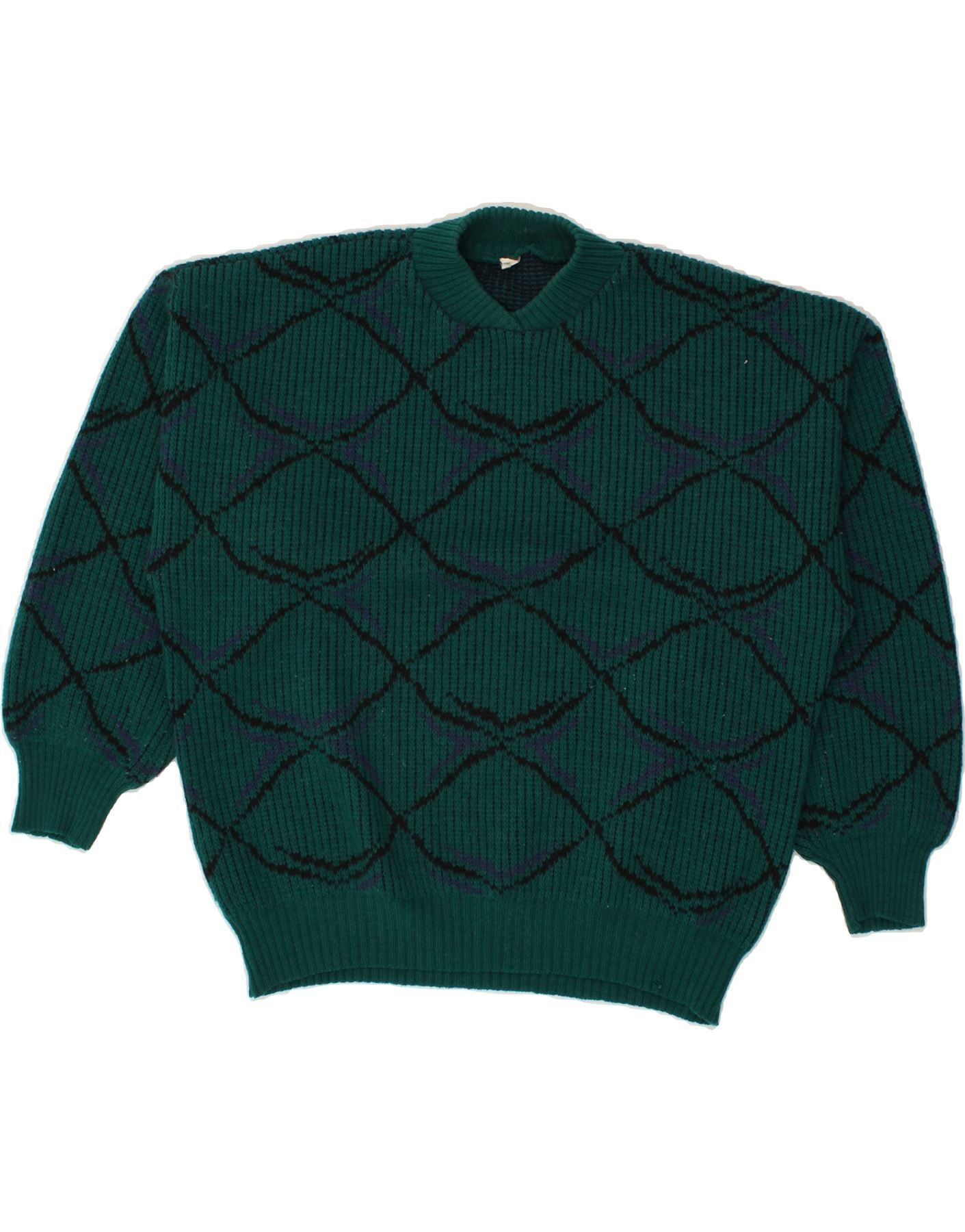 image of VINTAGE Womens Turtle Neck Jumper Sweater EU 44 XL Green Check Acrylic