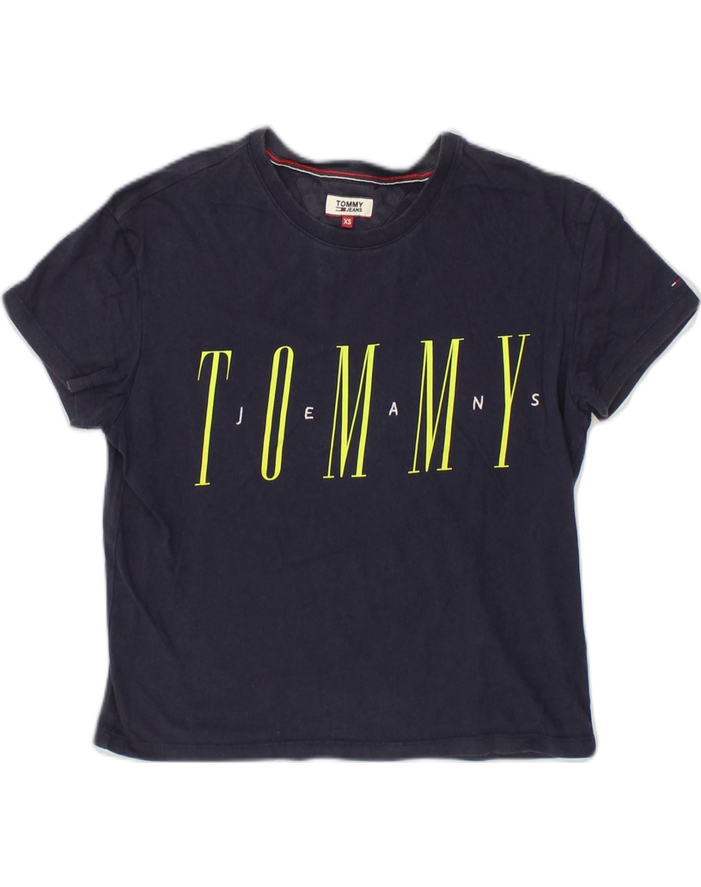 image of TOMMY JEANS Womens Oversized Graphic T-Shirt Top UK 6 XS Navy Blue Cotton