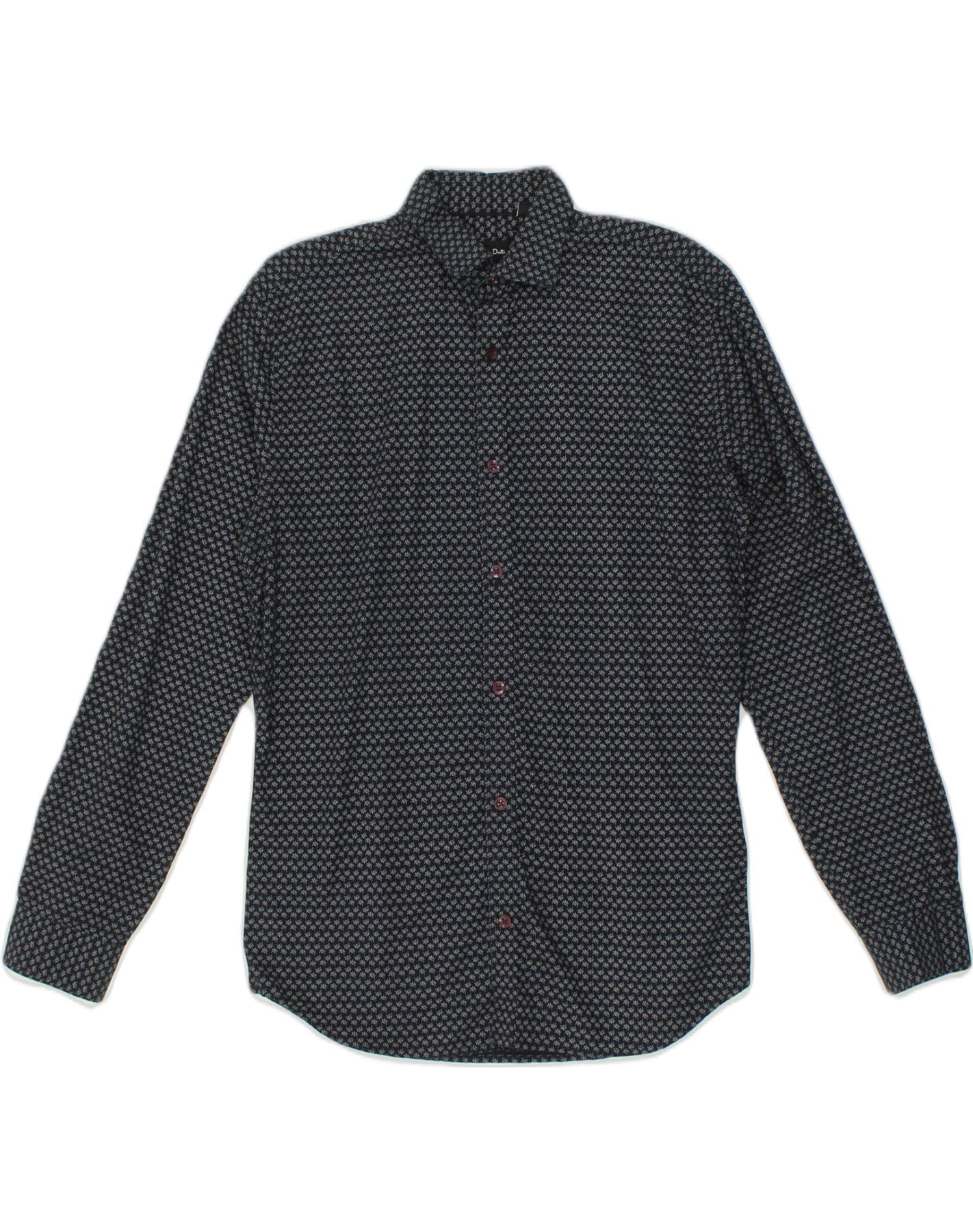 image of MASSIMO DUTTI Mens Slim Fit Shirt Medium Navy Blue Floral Cotton