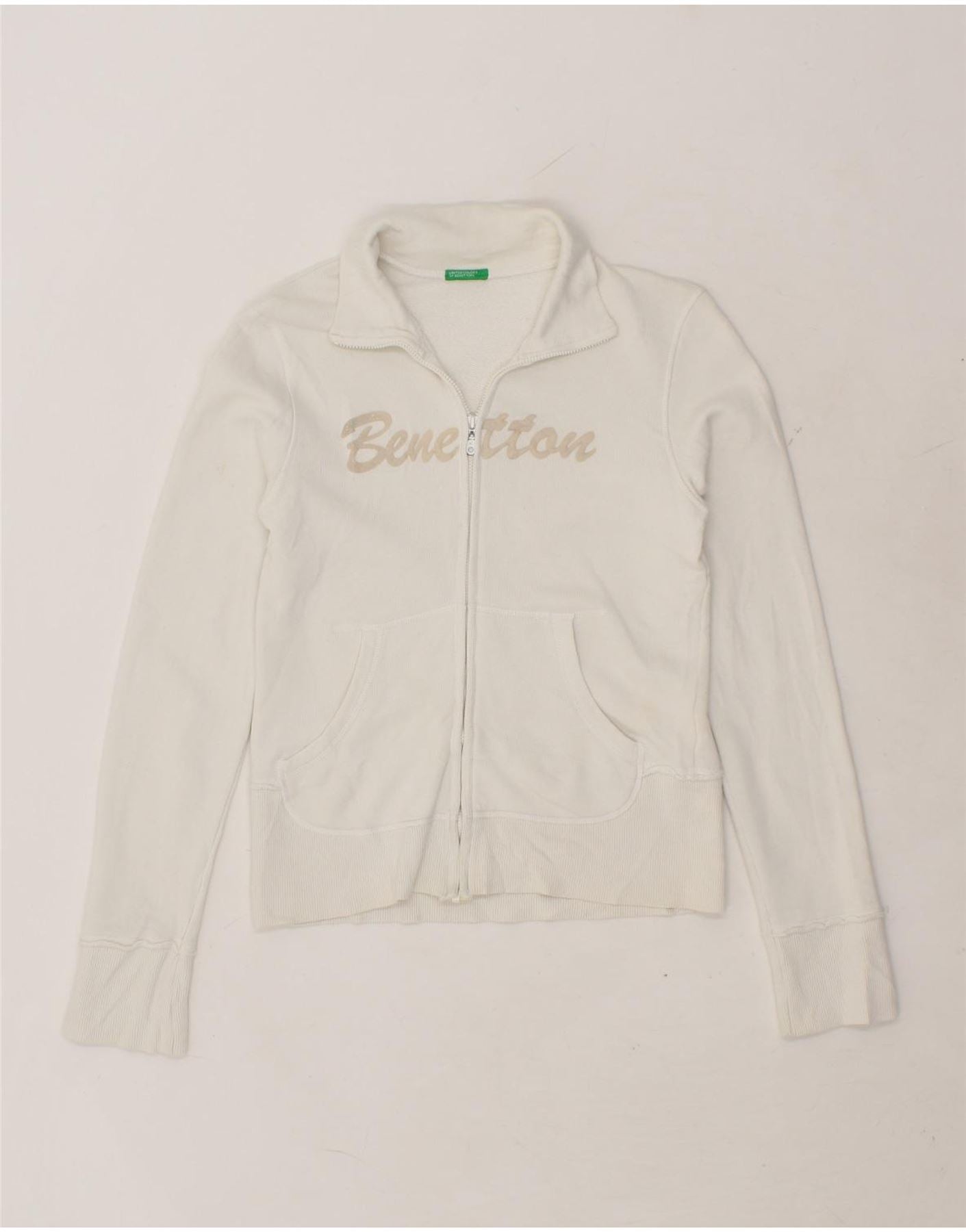 Image of BENETTON Womens Graphic Tracksuit Top Jacket UK 10 Small White