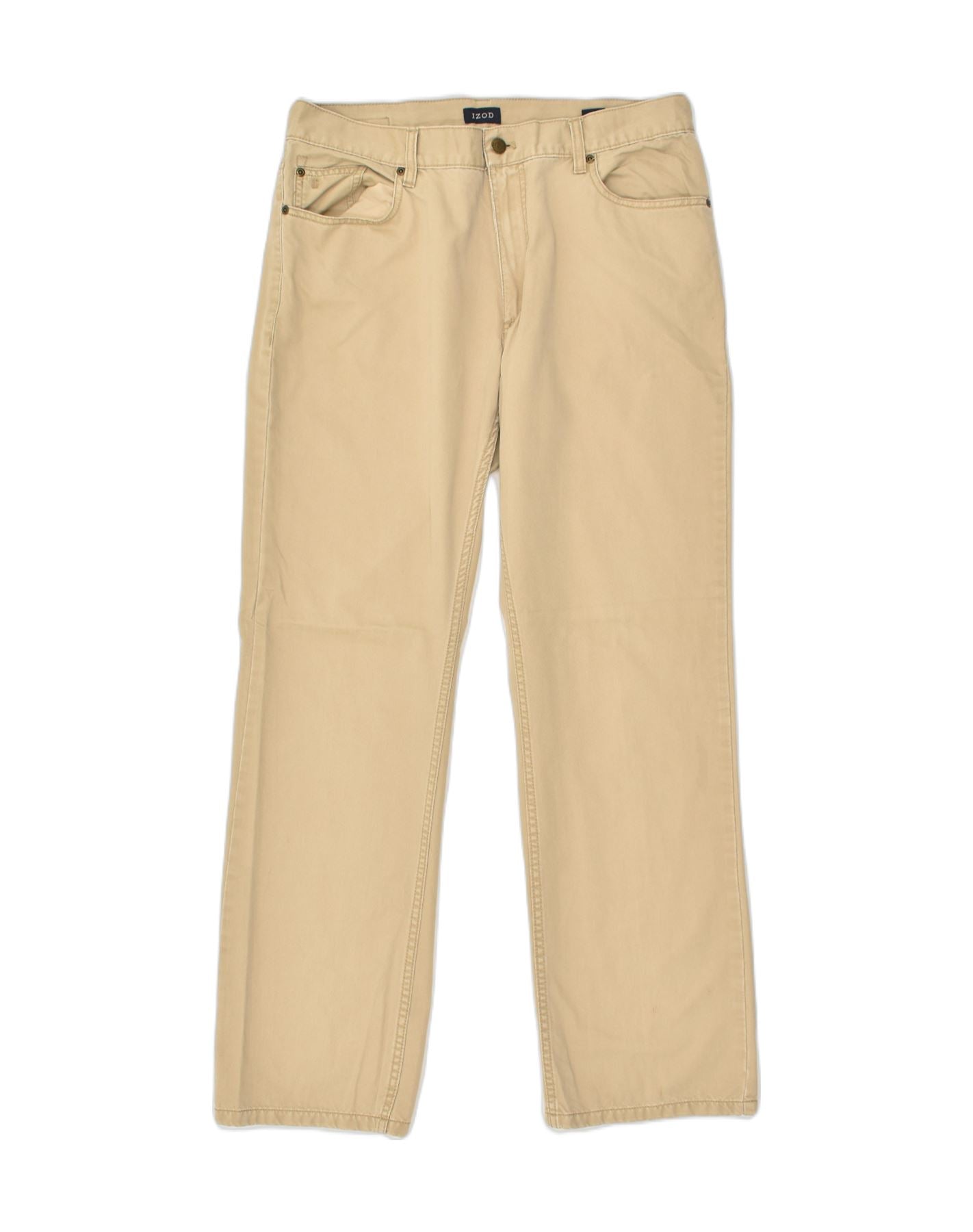 image of IZOD Mens Straight Casual Trousers W34 L32 Beige Cotton