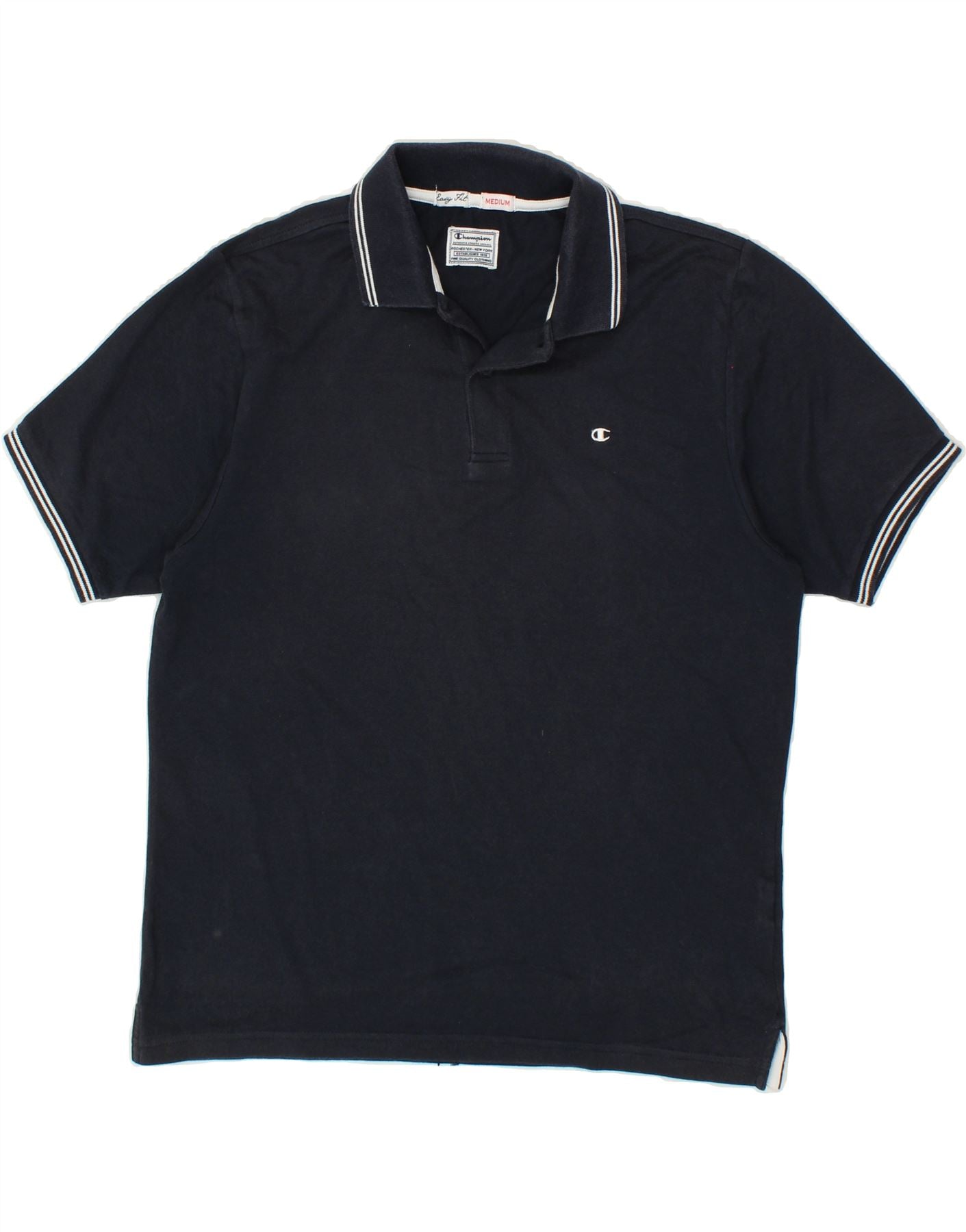 Image of CHAMPION Mens Easy Fit Polo Shirt Medium Navy Blue Cotton