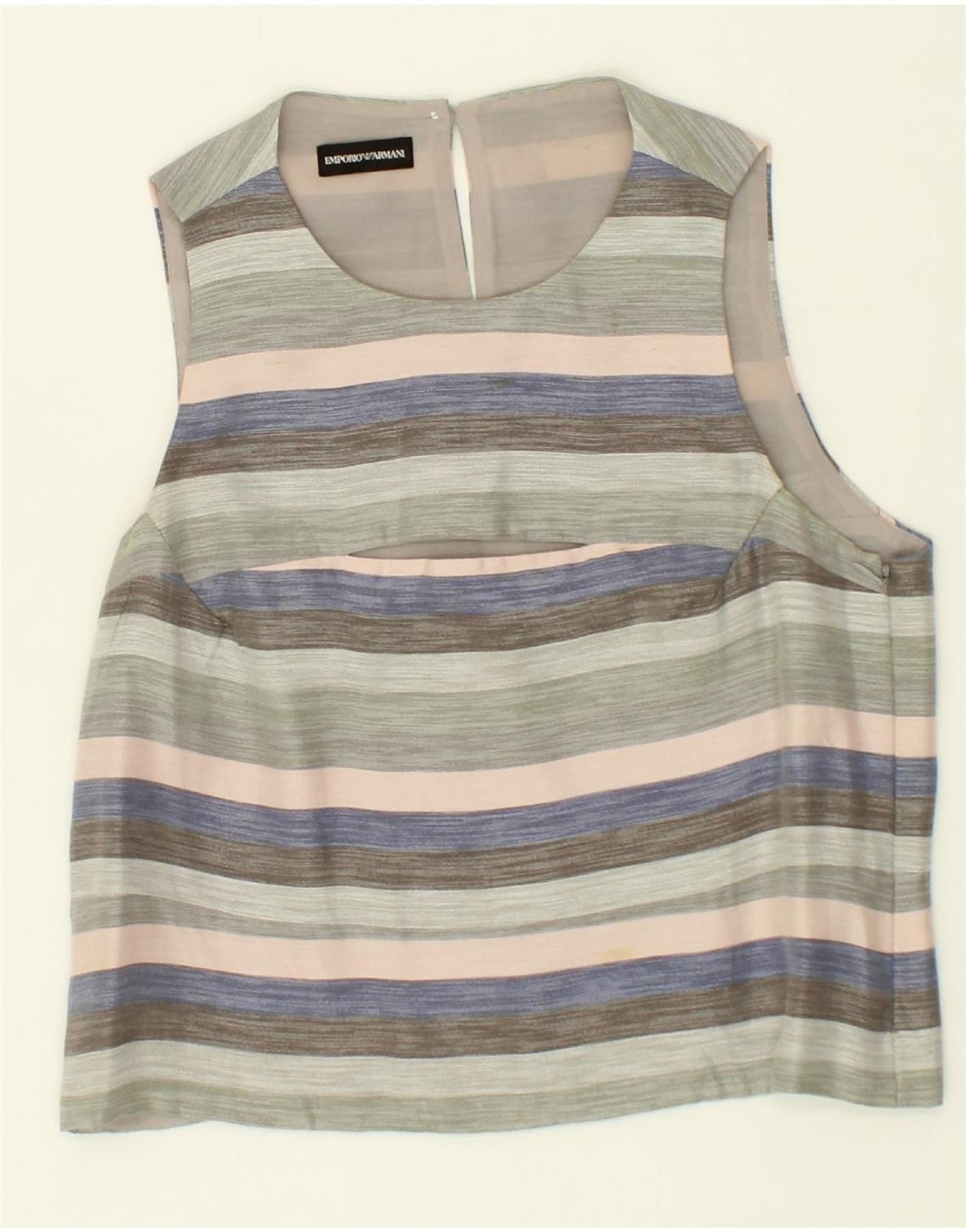 image of EMPORIO ARMANI Womens Sleeveless Blouse Top UK 12 Medium Grey Striped