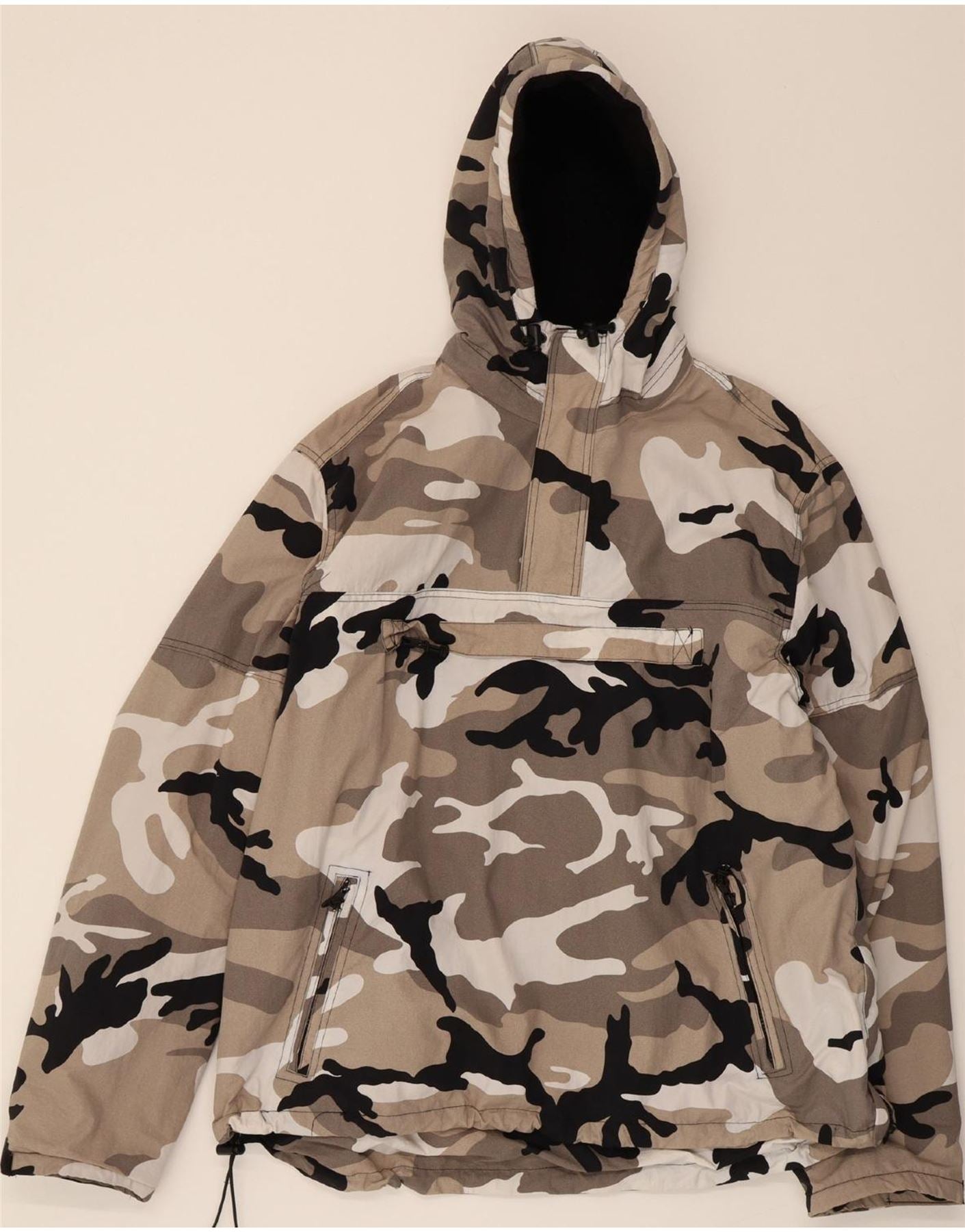 image of BRANDIT Mens Hooded Anorak Jacket UK 44 2XL Beige Camouflage Nylon