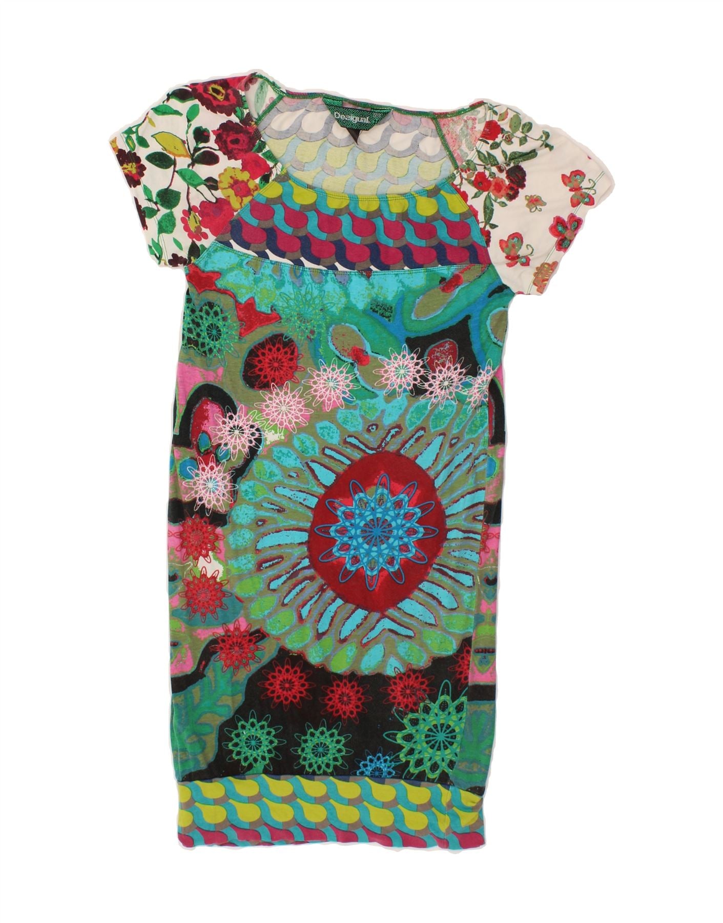 Image of DESIGUAL Womens Graphic Sheath Dress UK 6 XS Multicoloured Floral