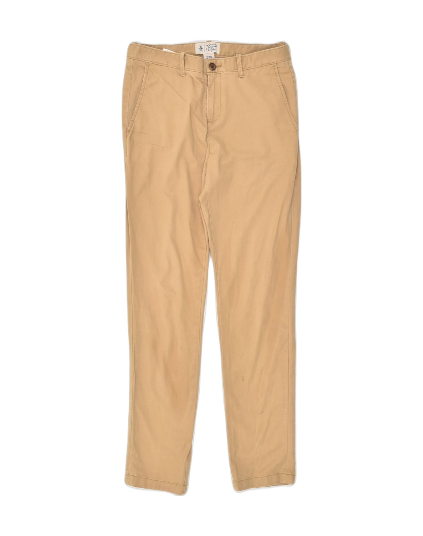 Image of PENGUIN Mens Slim Chino Trousers W30 L32 Beige Cotton