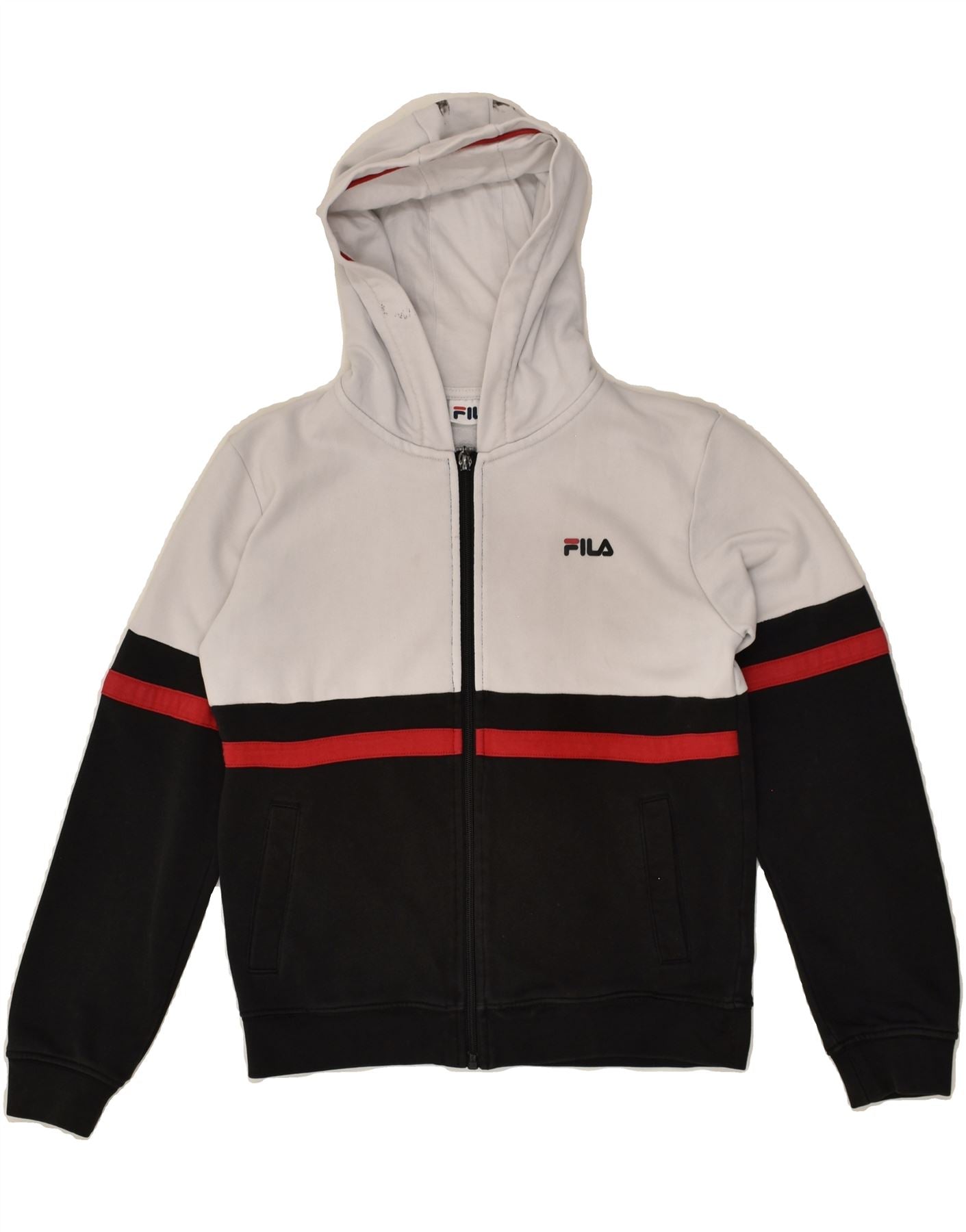 image of FILA Boys Zip Hoodie Sweater 9-10 Years Black Colourblock Cotton