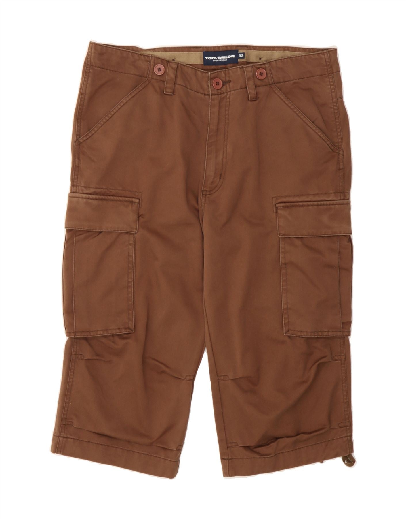 image of TOM TAILOR Mens Capri Cargo Trousers W33 L18 Brown Cotton