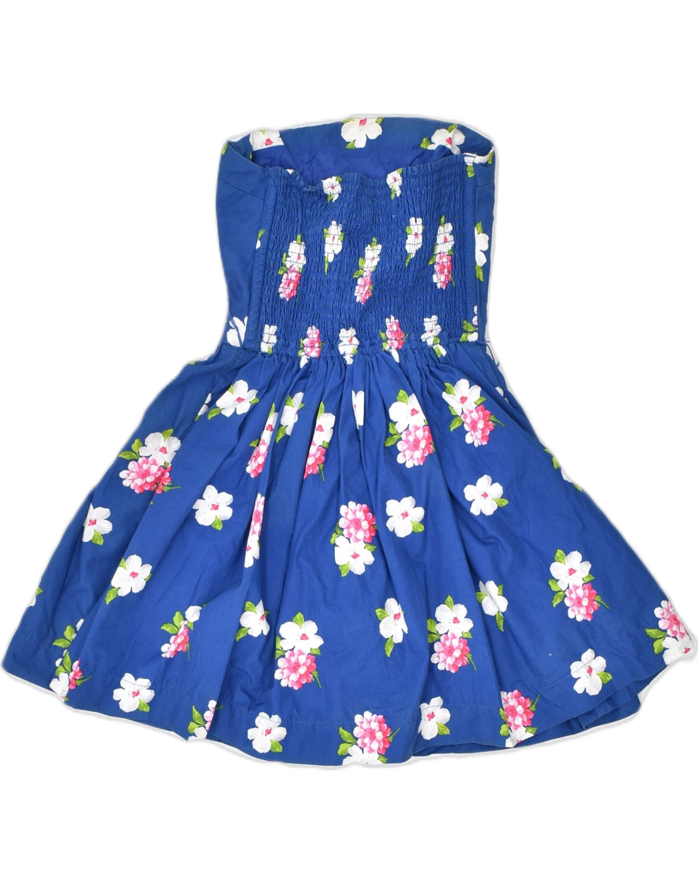 ABERCROMBIE & FITCH Womens Strapless Dress UK 4 XS Blue Floral Cotton