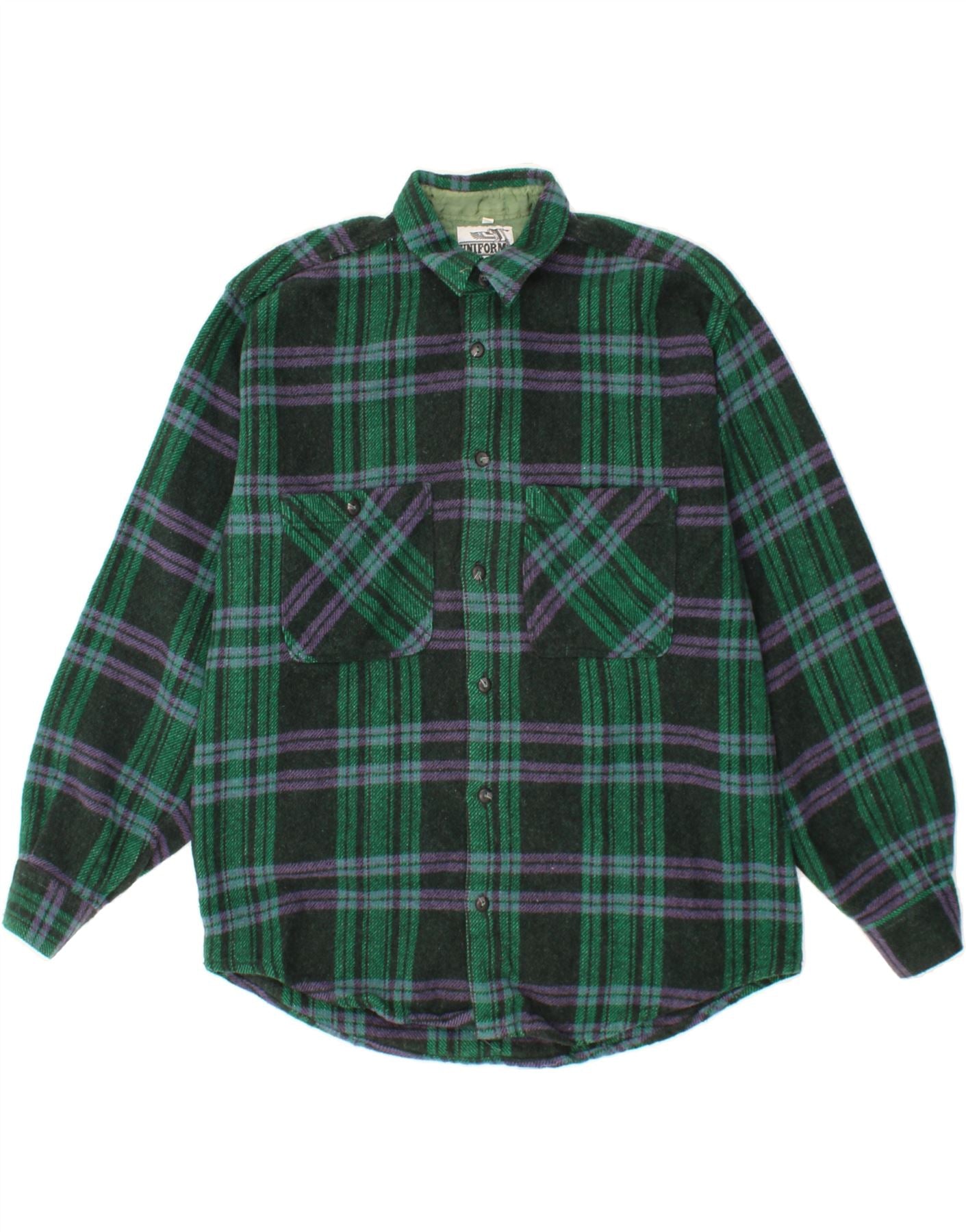 image of UNIFORM Mens Flannel Shirt Large Green Check