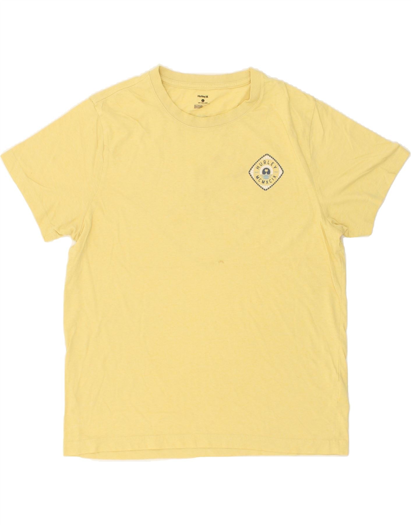 image of HURLEY Mens Graphic T-Shirt Top Large Yellow Cotton