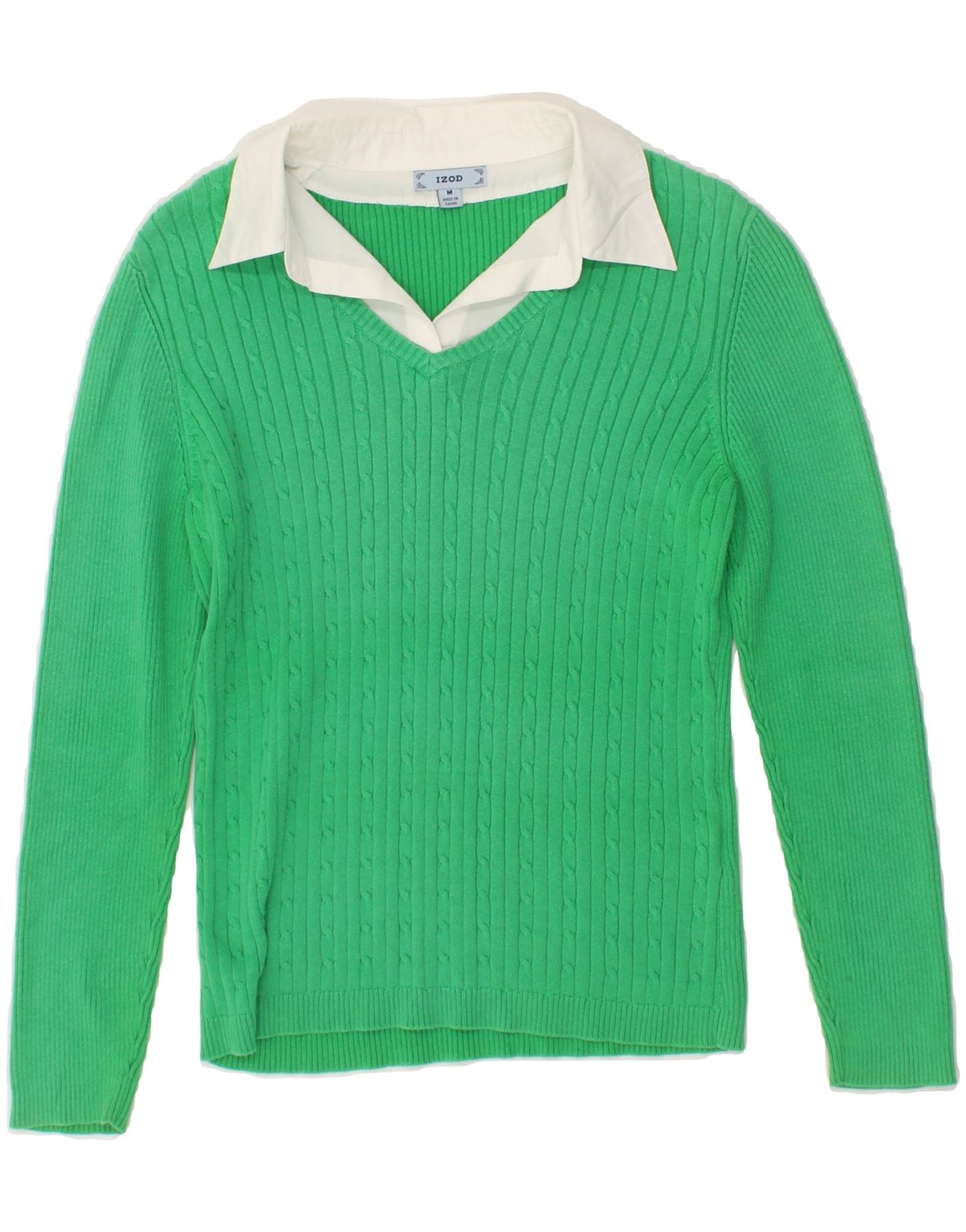 Image of IZOD Womens Polo Neck Jumper Sweater UK 12 Medium Green Cotton